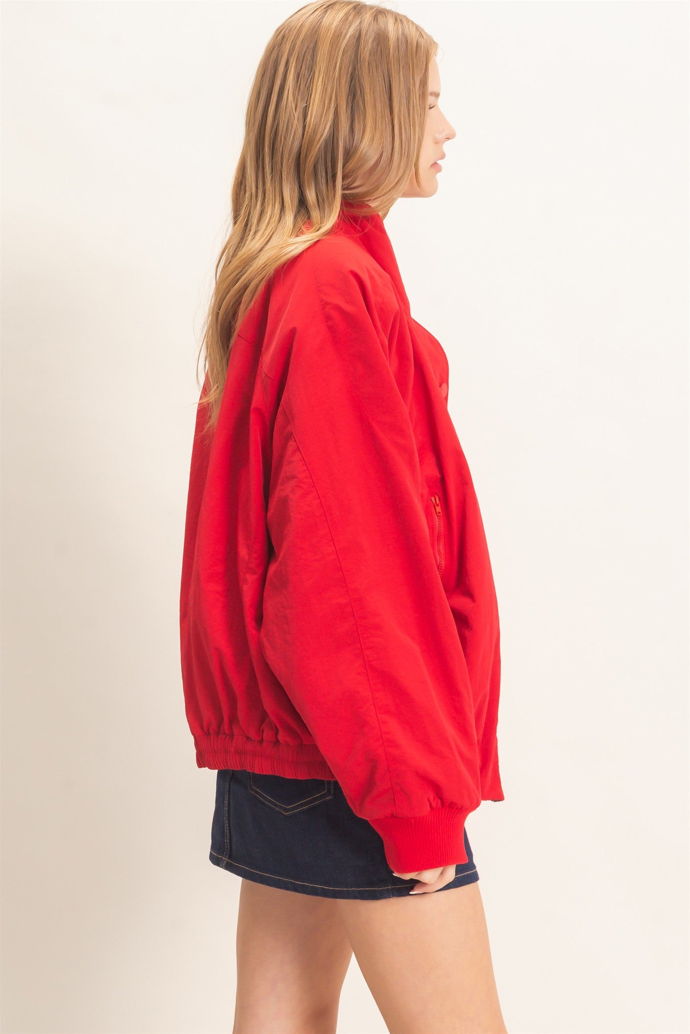 Wholesale Fleece-Lined Mock Neck Snap Jacket Coats & Jackets HF26C918 RED HYFVE