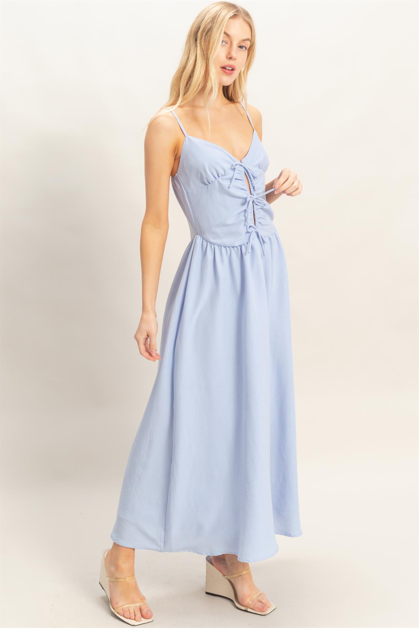 Wholesale Spaghetti Strap Ruched Dress Dresses HF26A011 L.BLUE HYFVE