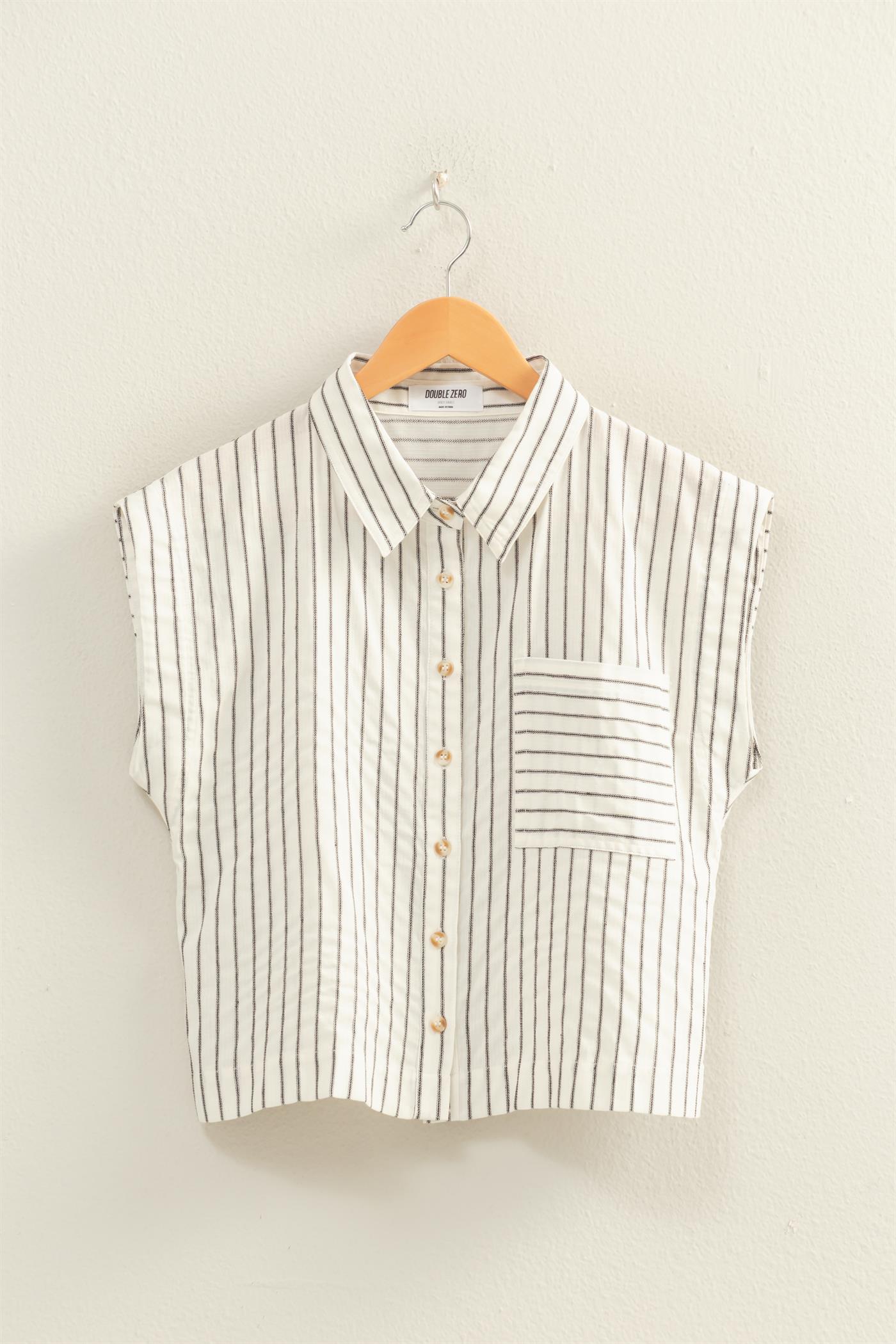 Wholesale Striped Sleeveless Button-Up Shirt Clothing Tops DZ26A206 BLACK DOUBLE ZERO