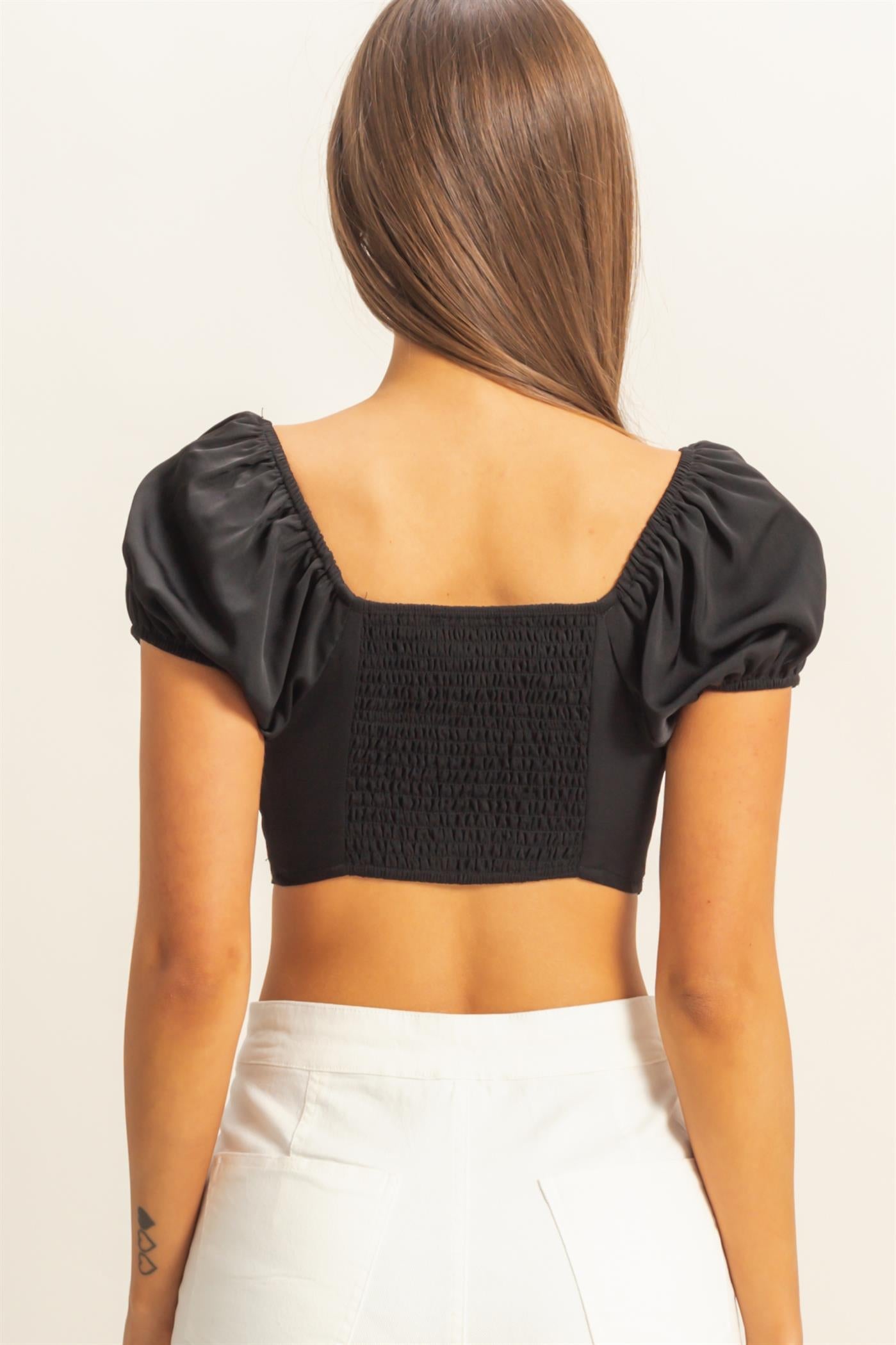 Wholesale Too Chic Cutout Crop Top Clothing Tops HF22C786 BLACK HYFVE