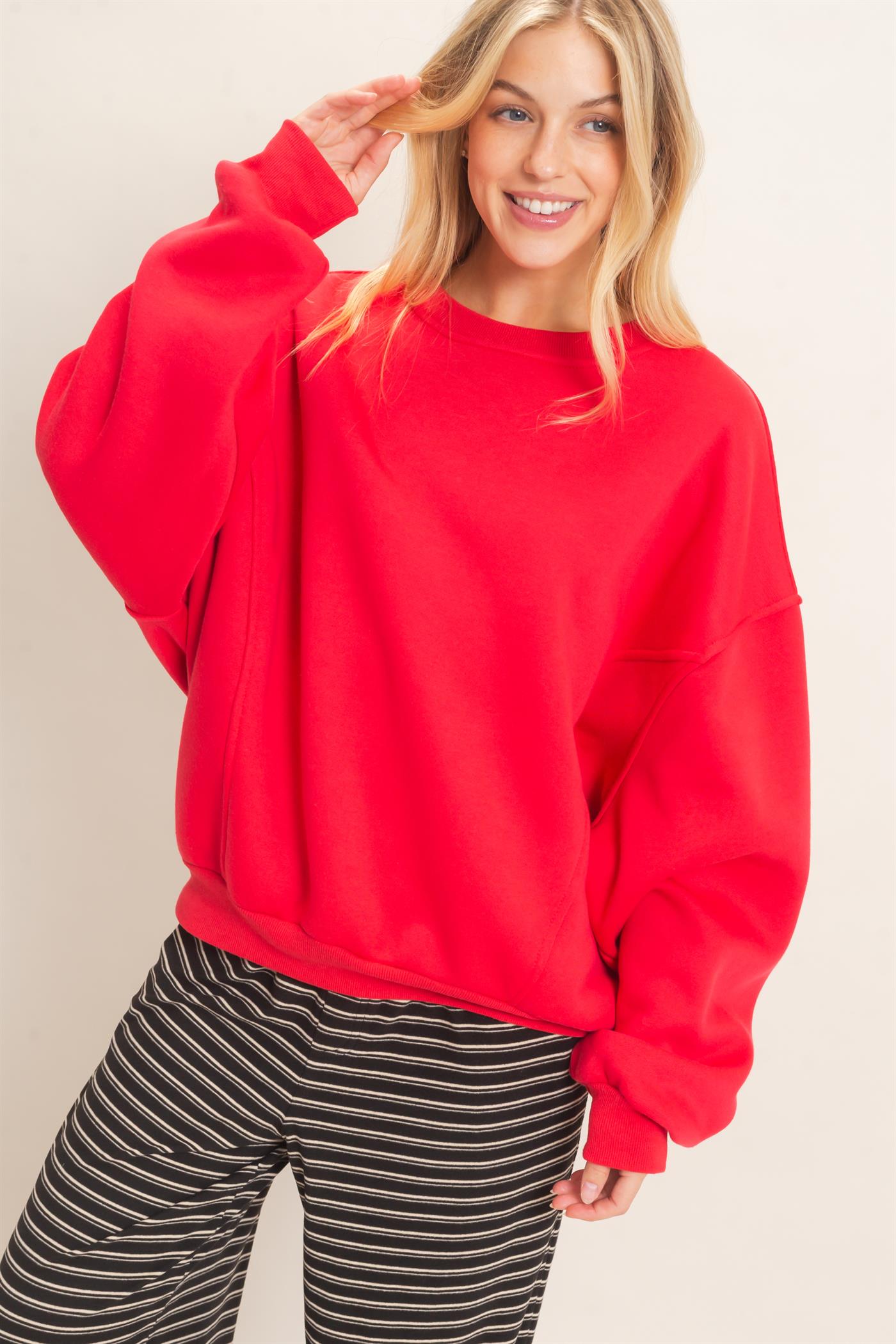 Wholesale Oversized Dropped Shoulder Sweatshirt Sweatshirts HF26F141 RED HYFVE