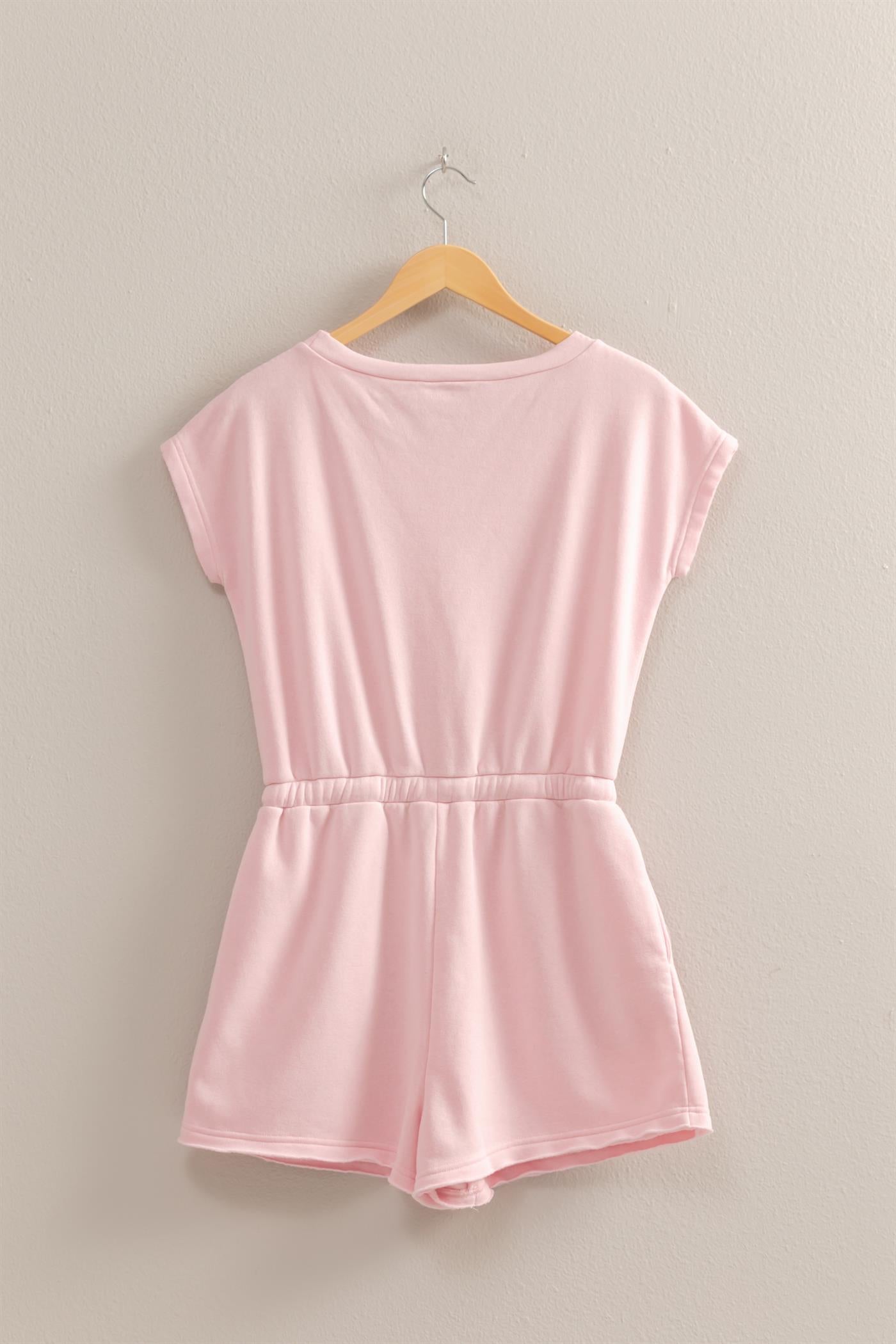Wholesale Cap Sleeve Drawstring Waist Romper Clothing DZ25A782 SOFT PINK DOUBLE ZERO