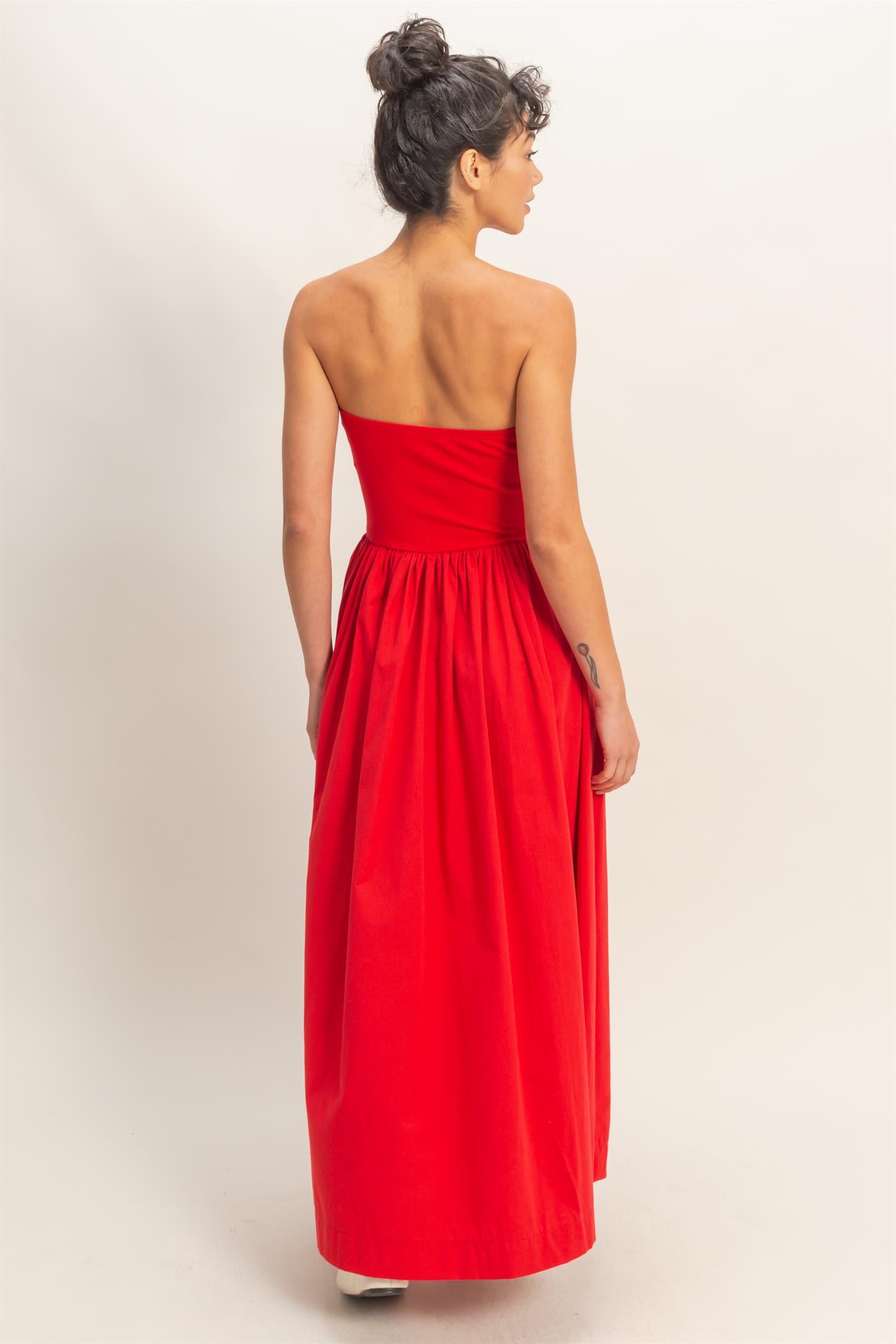 Wholesale Strapless Flowy Midi Dress Dresses DZ26A744 RED DOUBLE ZERO