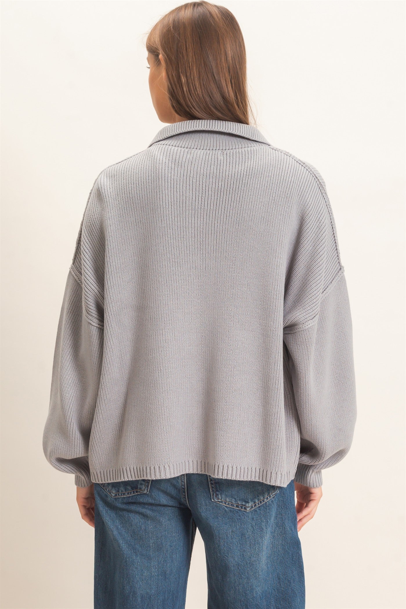 Wholesale High Neck Oversized Cardigan Cardigans DZ26E280 GRAY DOUBLE ZERO