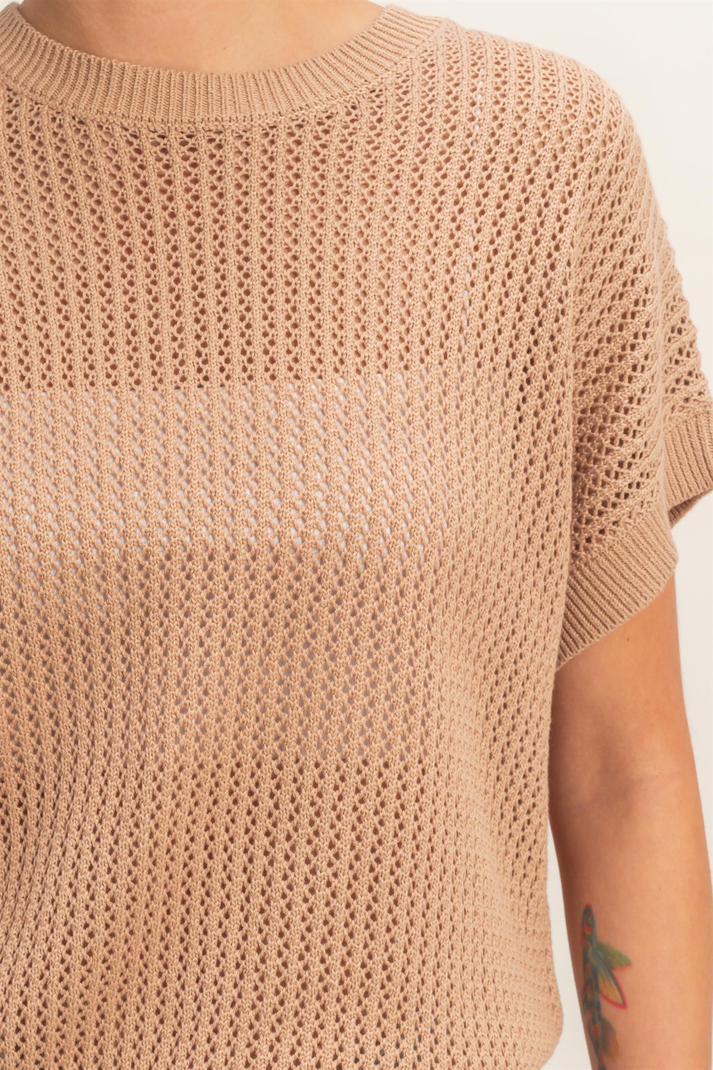 Wholesale Open-Knit Dolman Sleeve Top Clothing Tops DZ26A334 DARK TAUPE DOUBLE ZERO