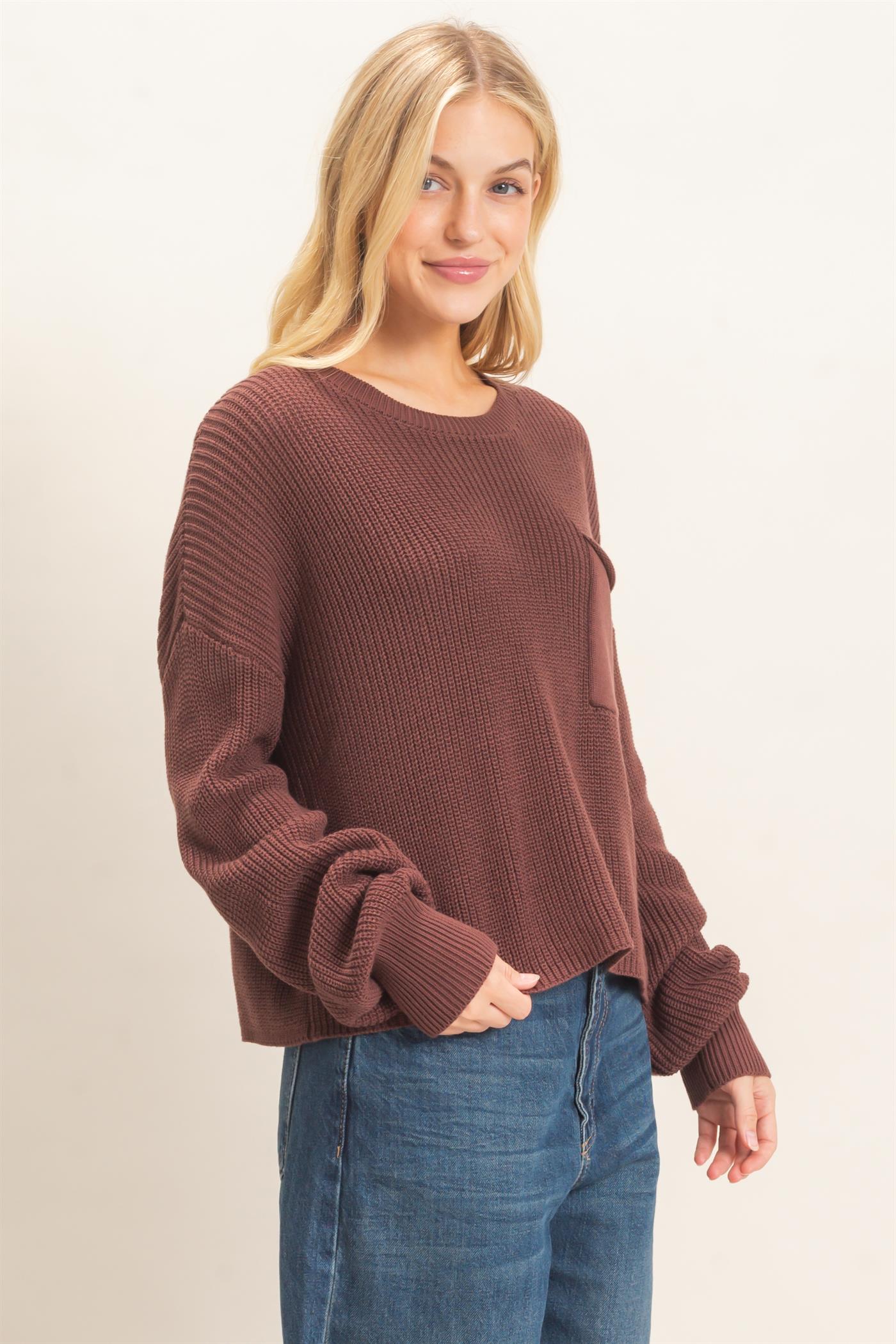 Wholesale Ribbed Drop Shoulder Sweater Sweaters HF26F181 BROWN HYFVE