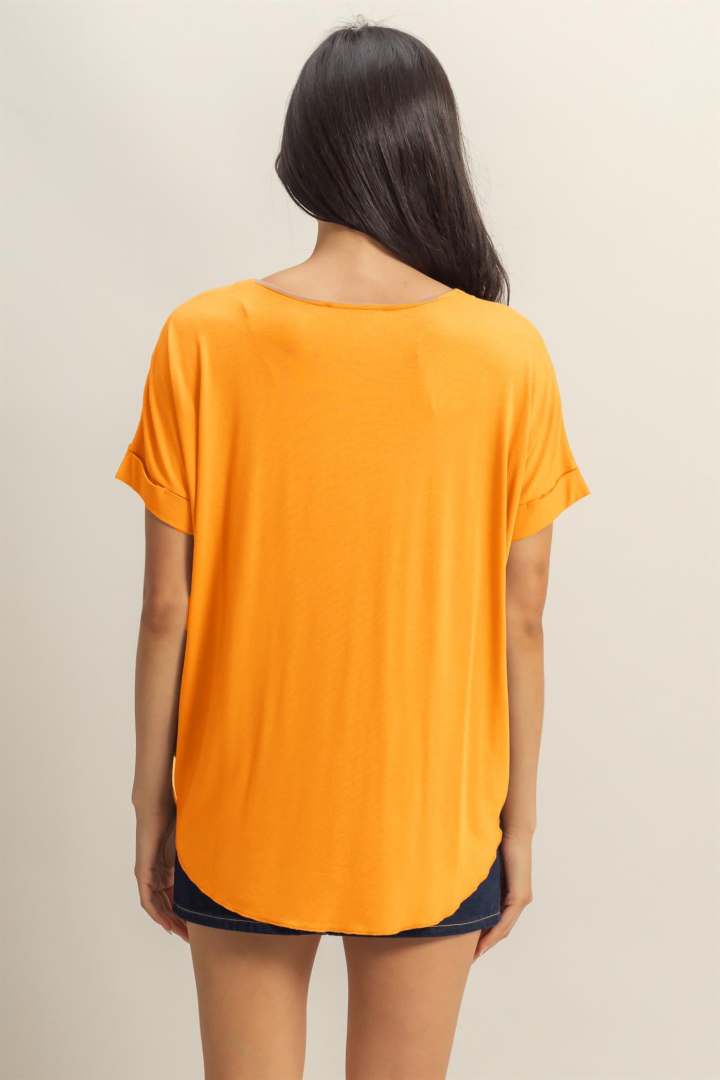 Wholesale Short Sleeve Surplice Top Clothing Tops DZ25E289 ORANGE DOUBLE ZERO