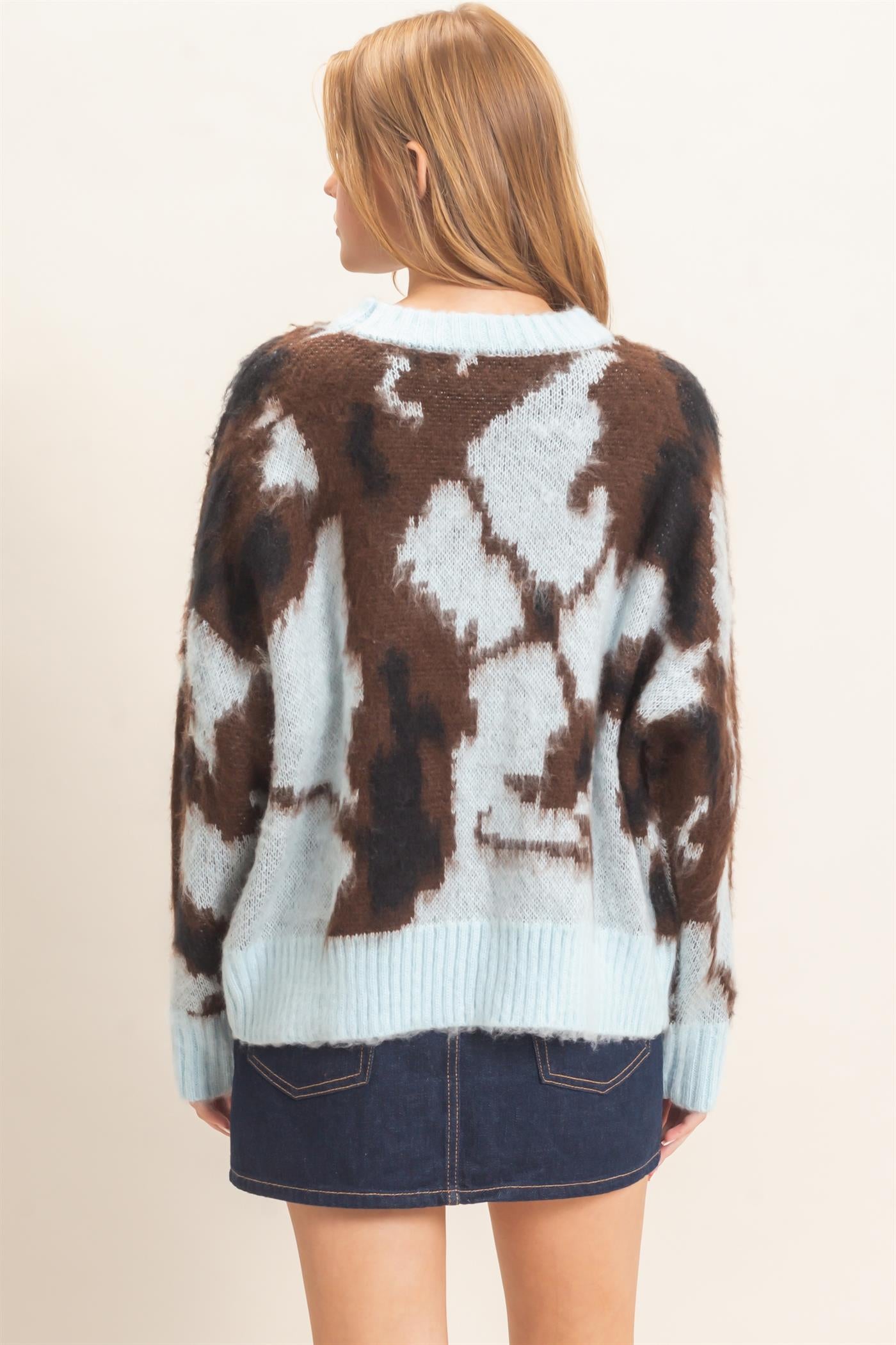 Wholesale Abstract Jacquard Mock Neck Sweater Sweaters HF26E663 BLUE HYFVE