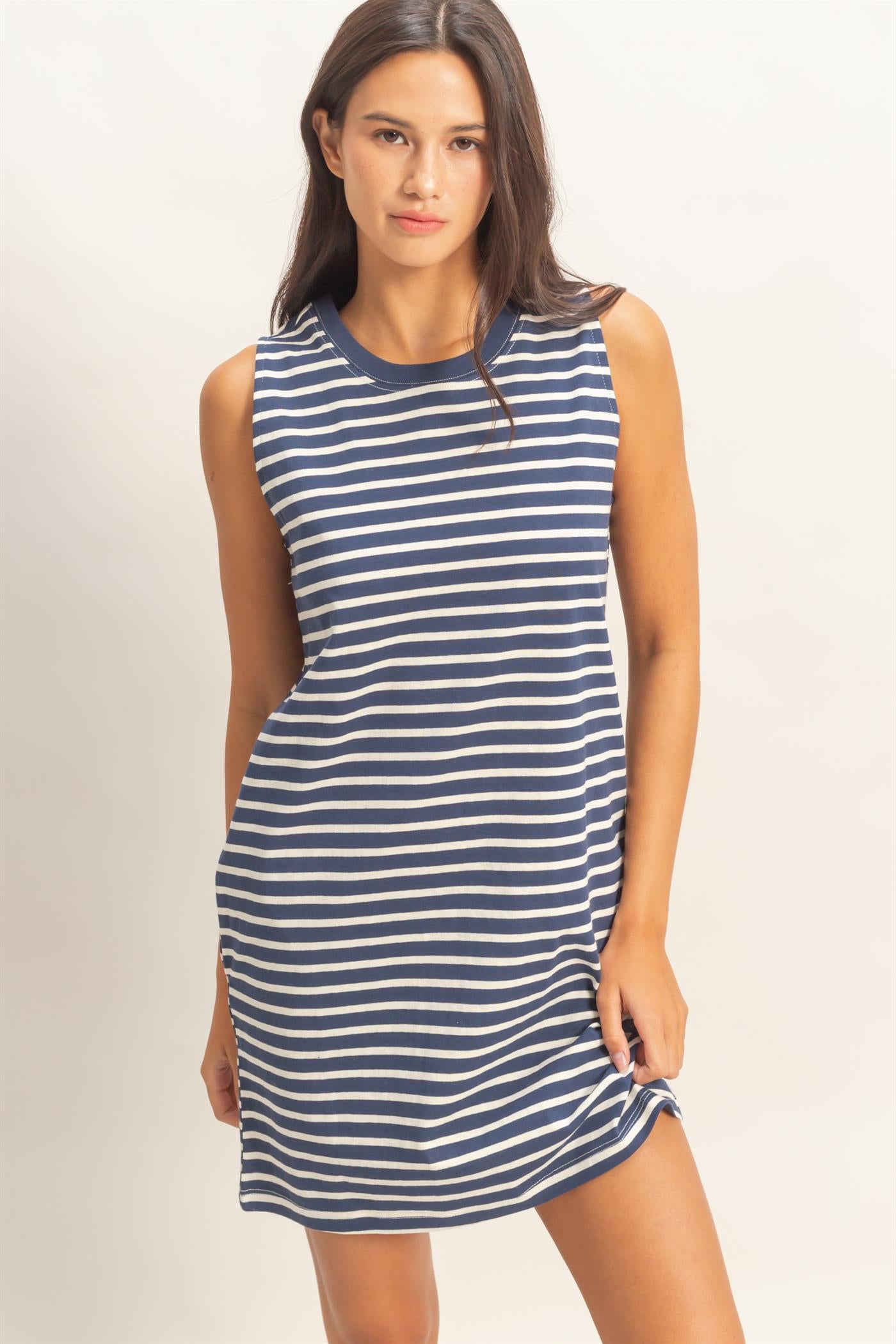 Wholesale Striped Sleeveless Mini Dress Dresses DZ26C068 NAVY DOUBLE ZERO