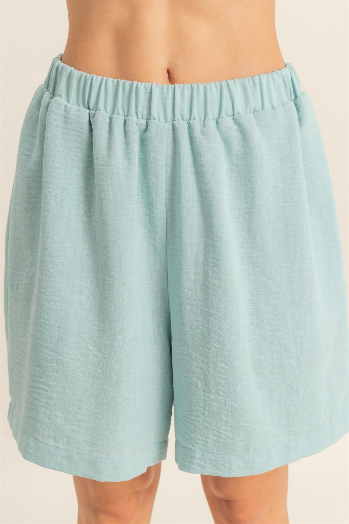 Wholesale Tube Top And Flowy Shorts Set Clothing HF25A273-SET L.BLUE HYFVE