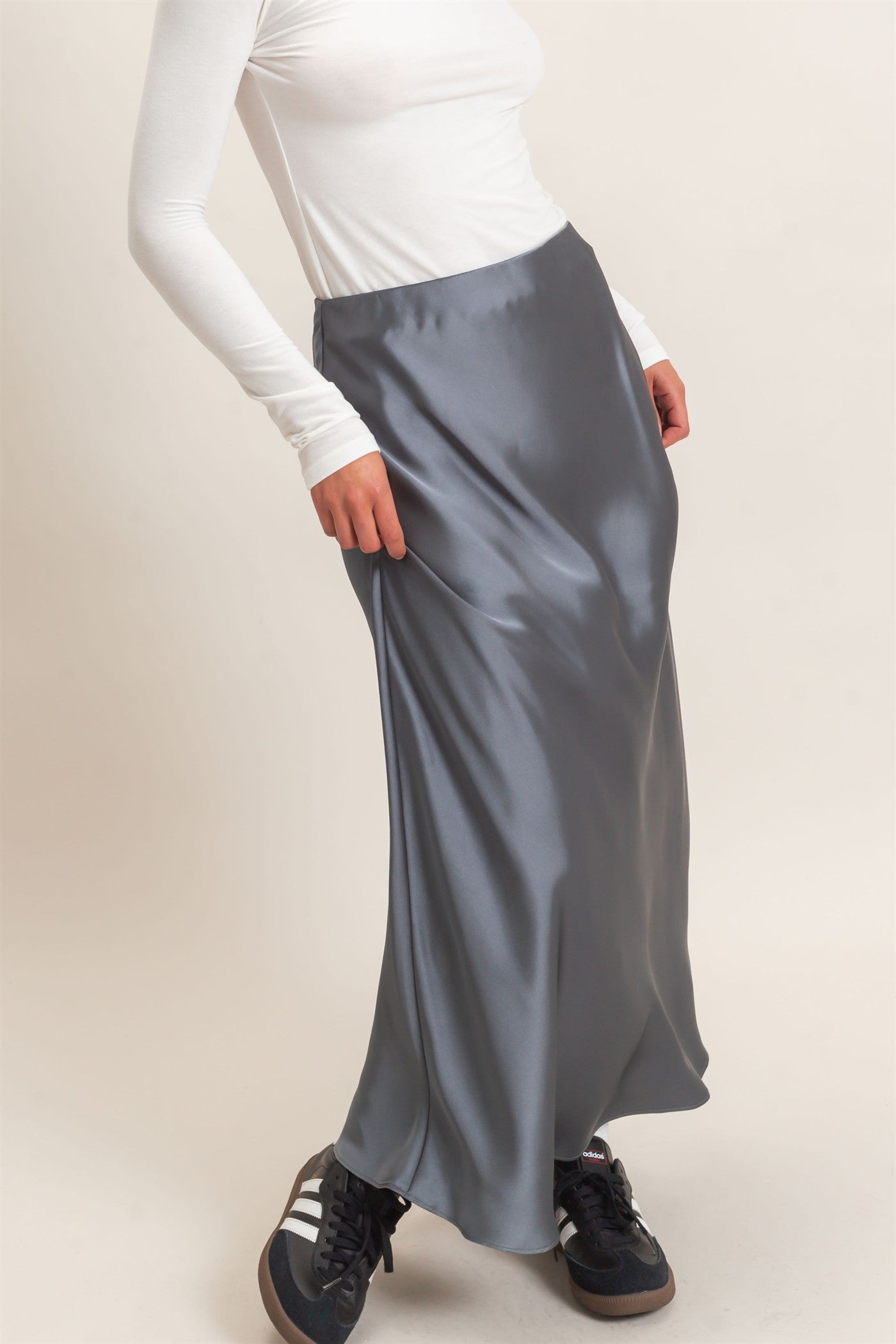 Wholesale Satin Maxi Skirt Skirts DZ26C970 DARK GRAY DOUBLE ZERO