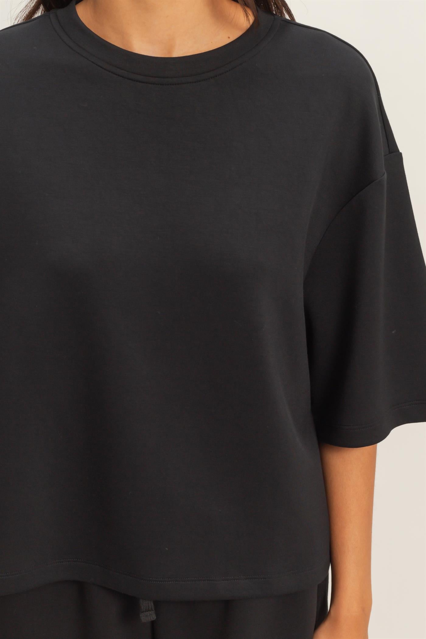 Wholesale Scuba Short Sleeve Boxy Top T-Shirts DZ26A271 BLACK DOUBLE ZERO