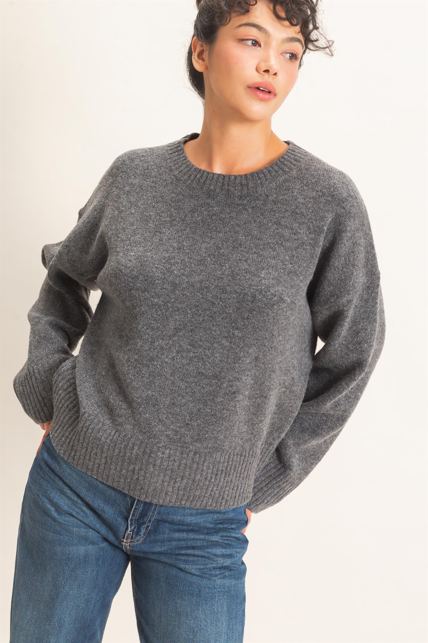 Wholesale Relaxed Fit Crew Neck Sweater Sweaters DZ26E956 CHARCOAL DOUBLE ZERO
