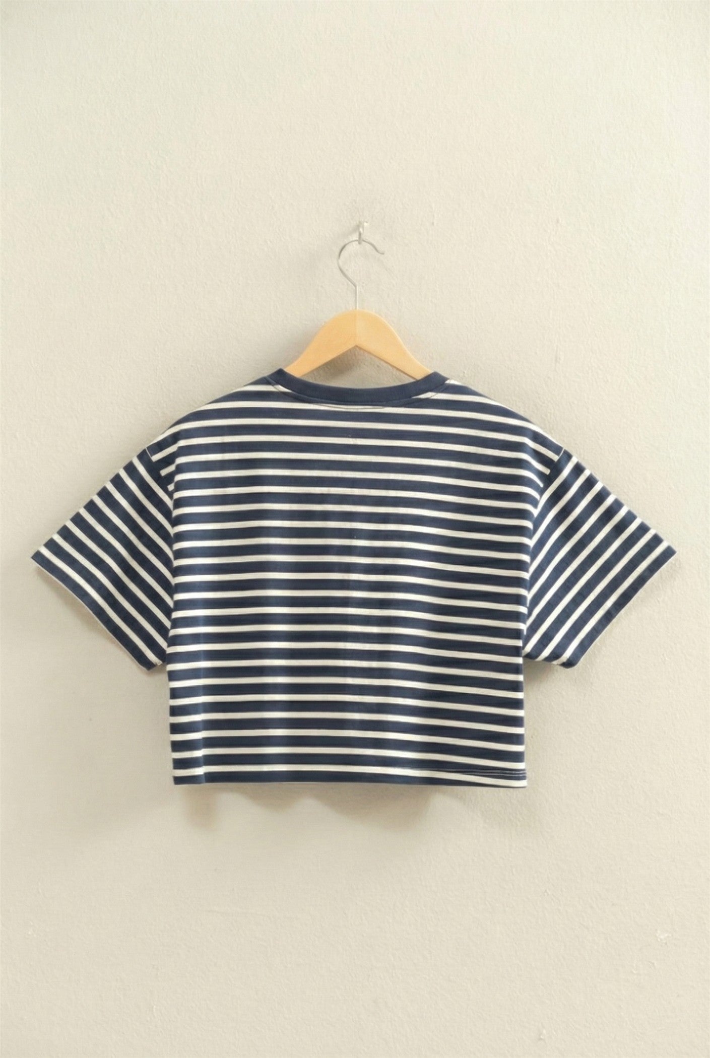 Wholesale Striped Oversized Short Sleeve Cropped Tee Clothing Tops DZ26C023 NAVY DOUBLE ZERO