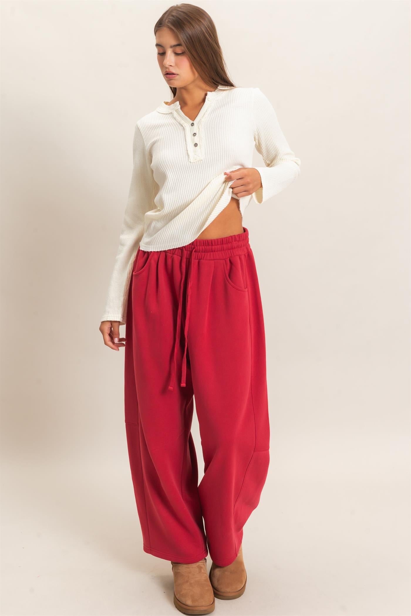 Wholesale Mineral Wash Waffle Henley Long Sleeve Top Clothing Tops DZ26E243 CREAM DOUBLE ZERO