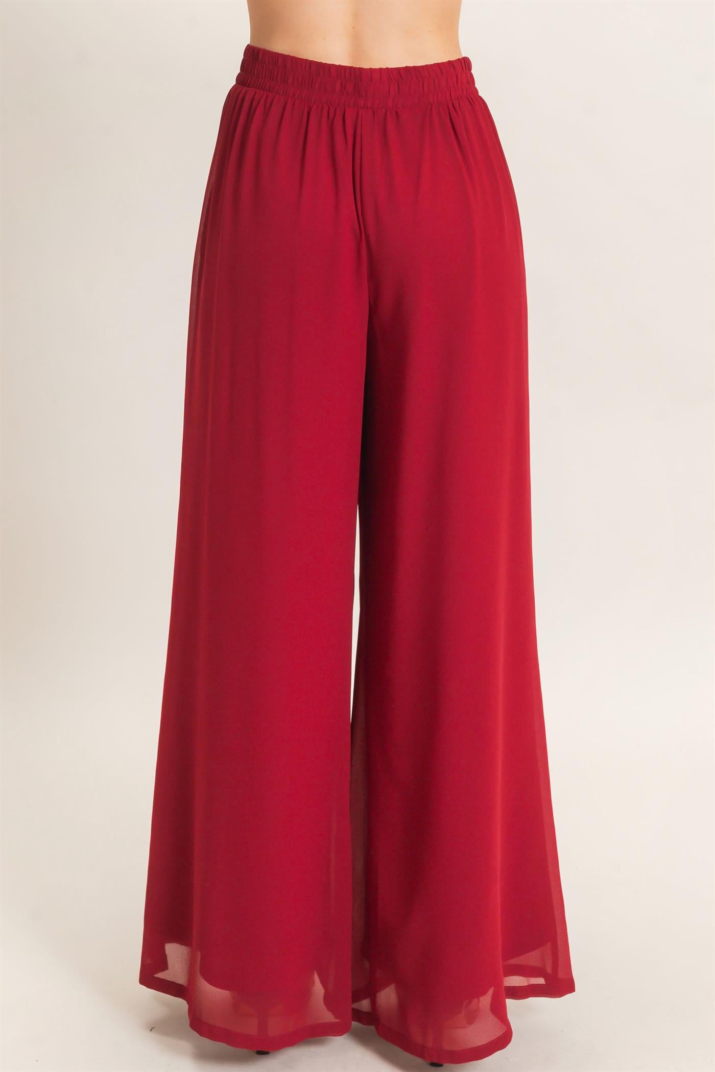 Wholesale Wide-Leg High Waist Pants Pants HF26F068-D BURGUNDY HYFVE