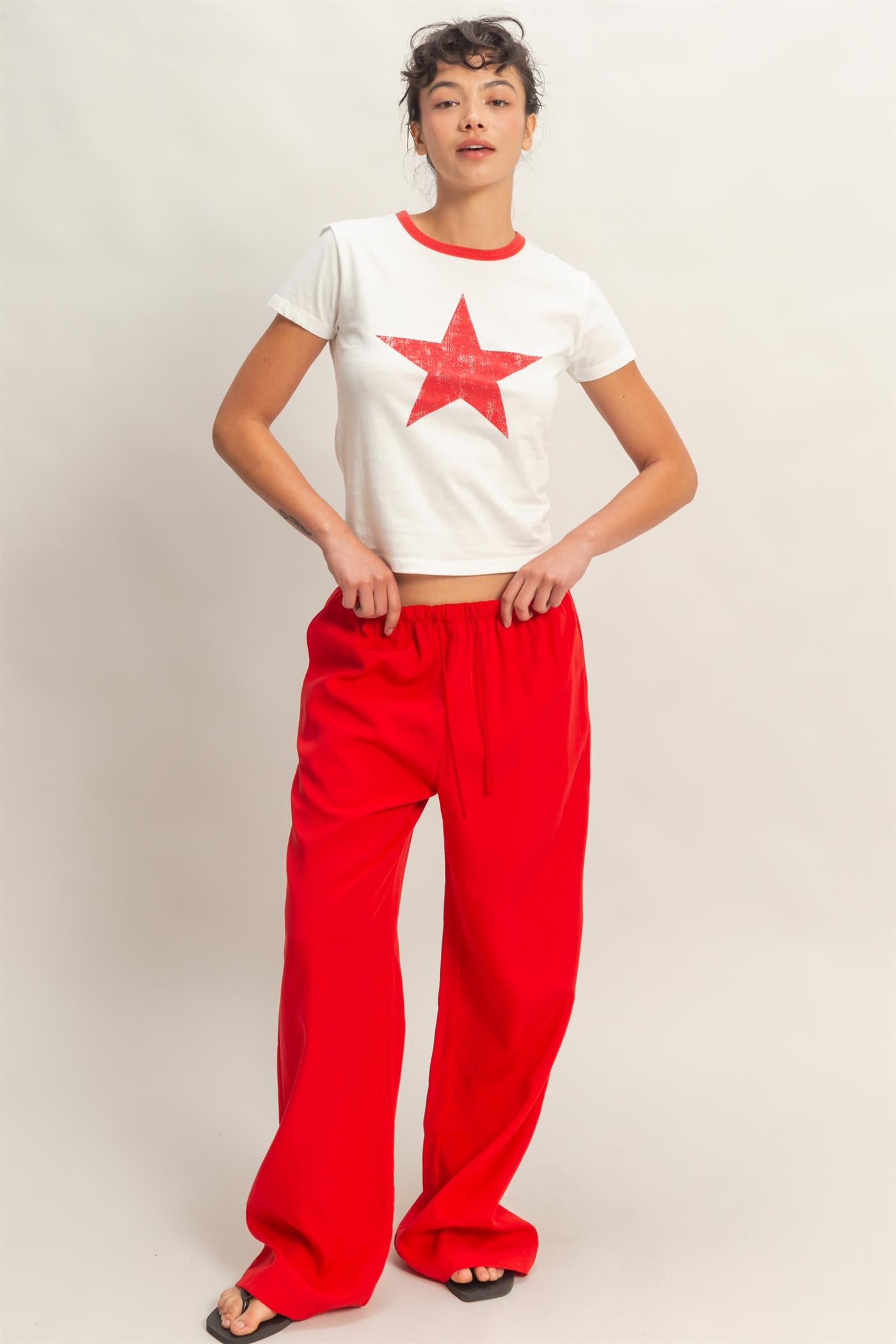Wholesale Star Graphic Crew Neck T-Shirt T-Shirts DZ26C695 RED DOUBLE ZERO