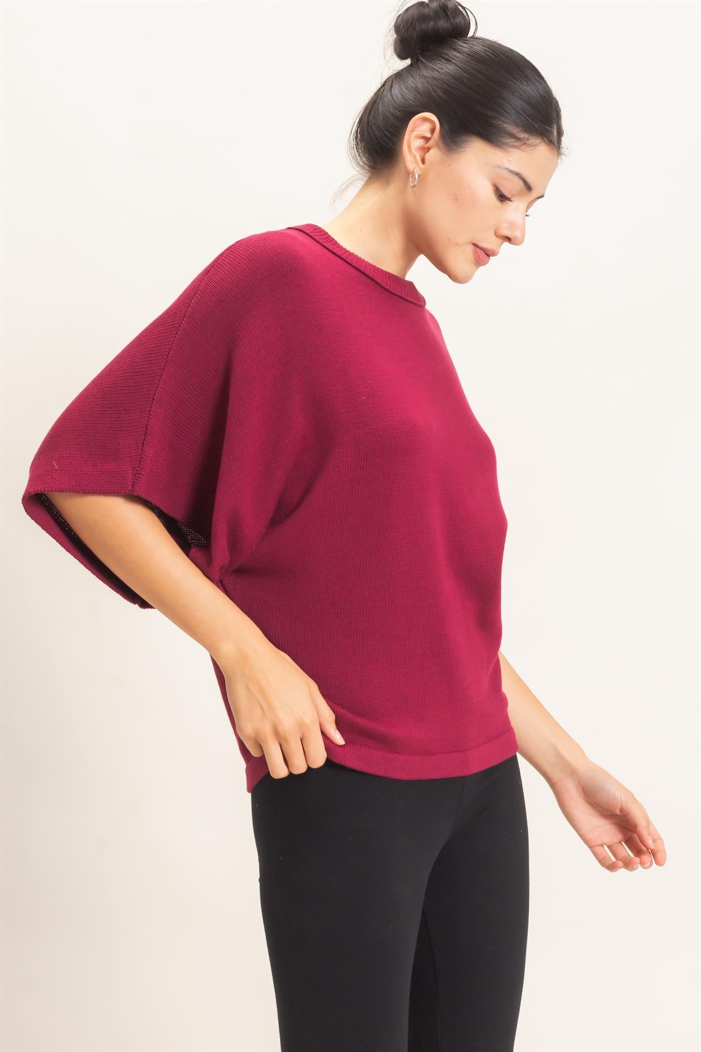 Wholesale Crew Neck Short Sleeve Sweater Sweaters HF26E378 BURGUNDY HYFVE