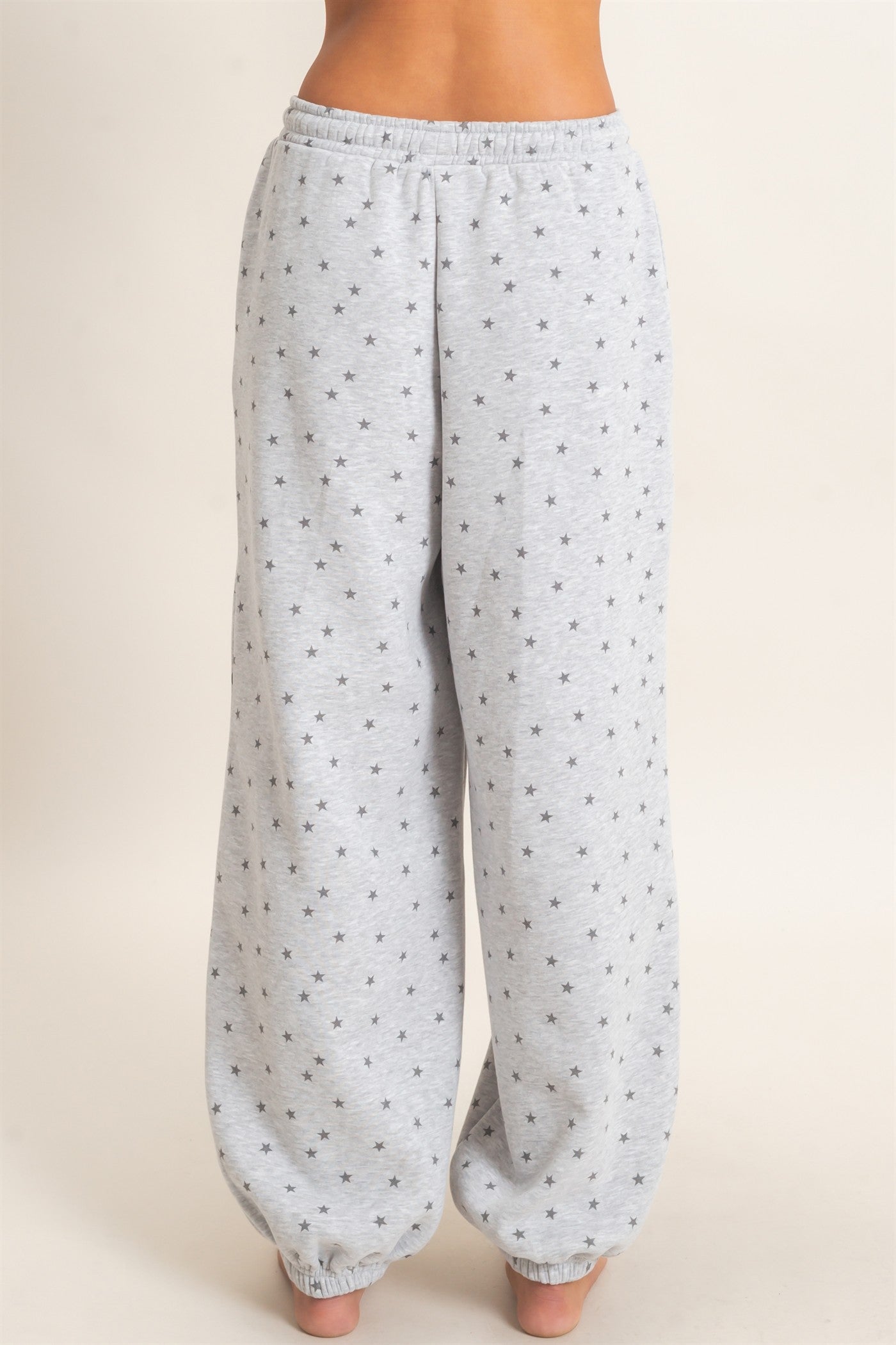 Wholesale Star Print Elastic Waist Jogger Pants Joggers DZ26E287 HEATHER GRAY DOUBLE ZERO