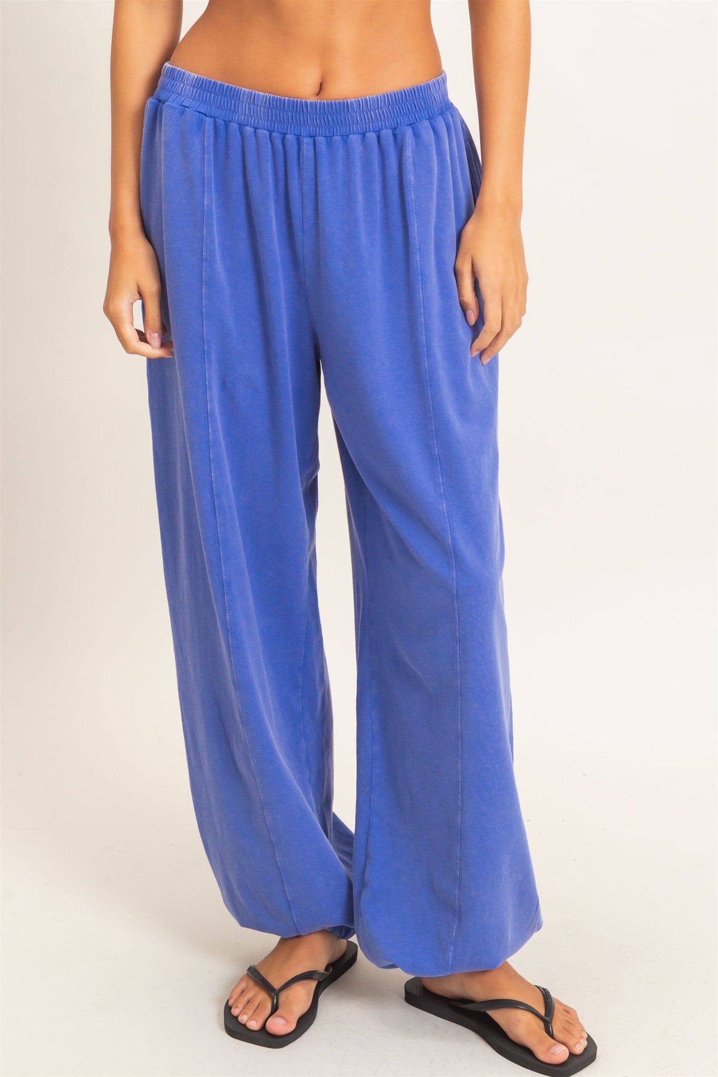 Wholesale Mineral Wash Elastic Waist Jogger Pants Joggers DZ26F405 COBALT DOUBLE ZERO