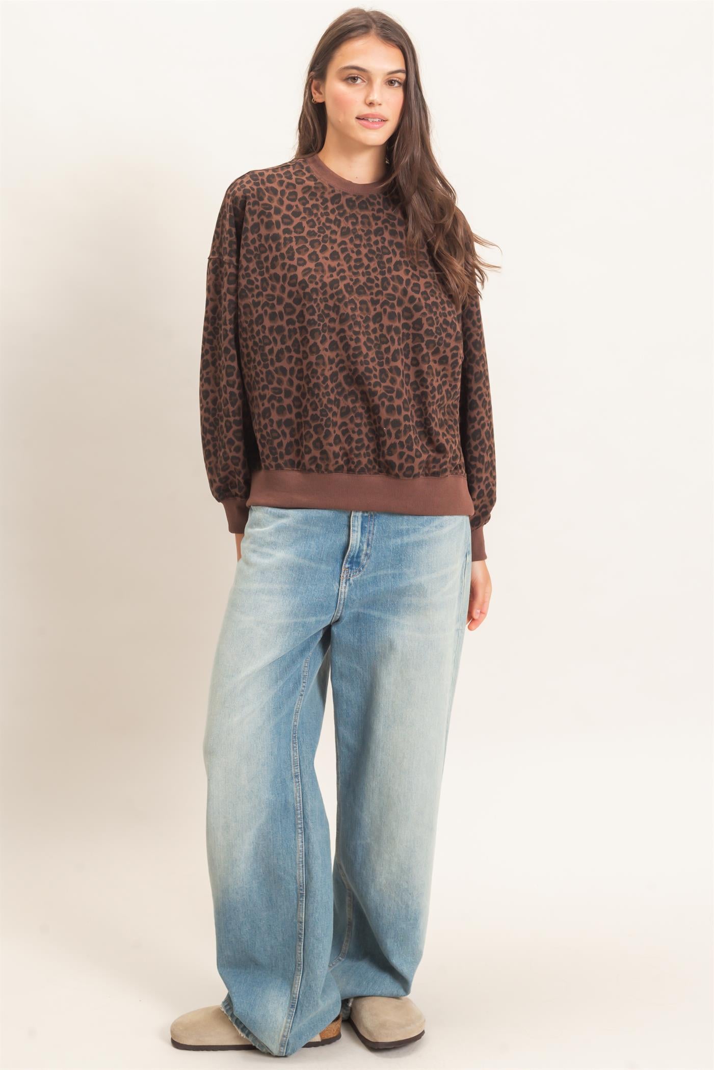 Wholesale Leopard Print Sweatshirt Sweatshirts HF27A426 BROWN HYFVE