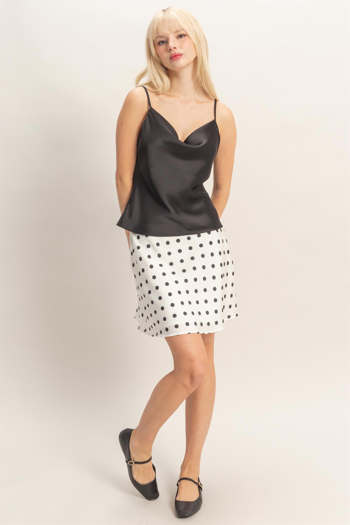 Wholesale Cowl Neck Satin Cami Top Clothing Tops DZ26A277 BLACK DOUBLE ZERO