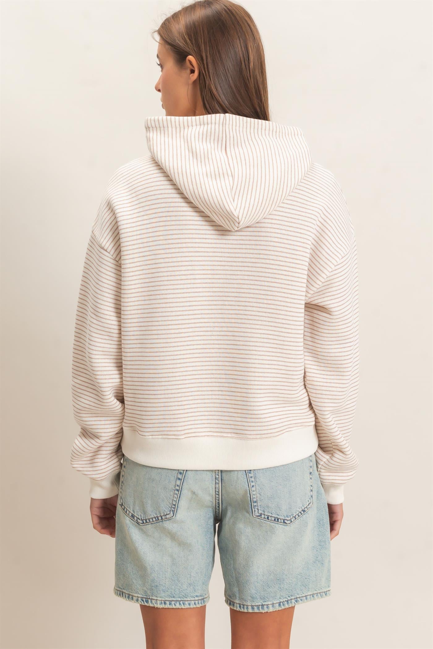 Wholesale Striped French Terry Hoodie Hoodies DZ26C619 DARK TAUPE DOUBLE ZERO