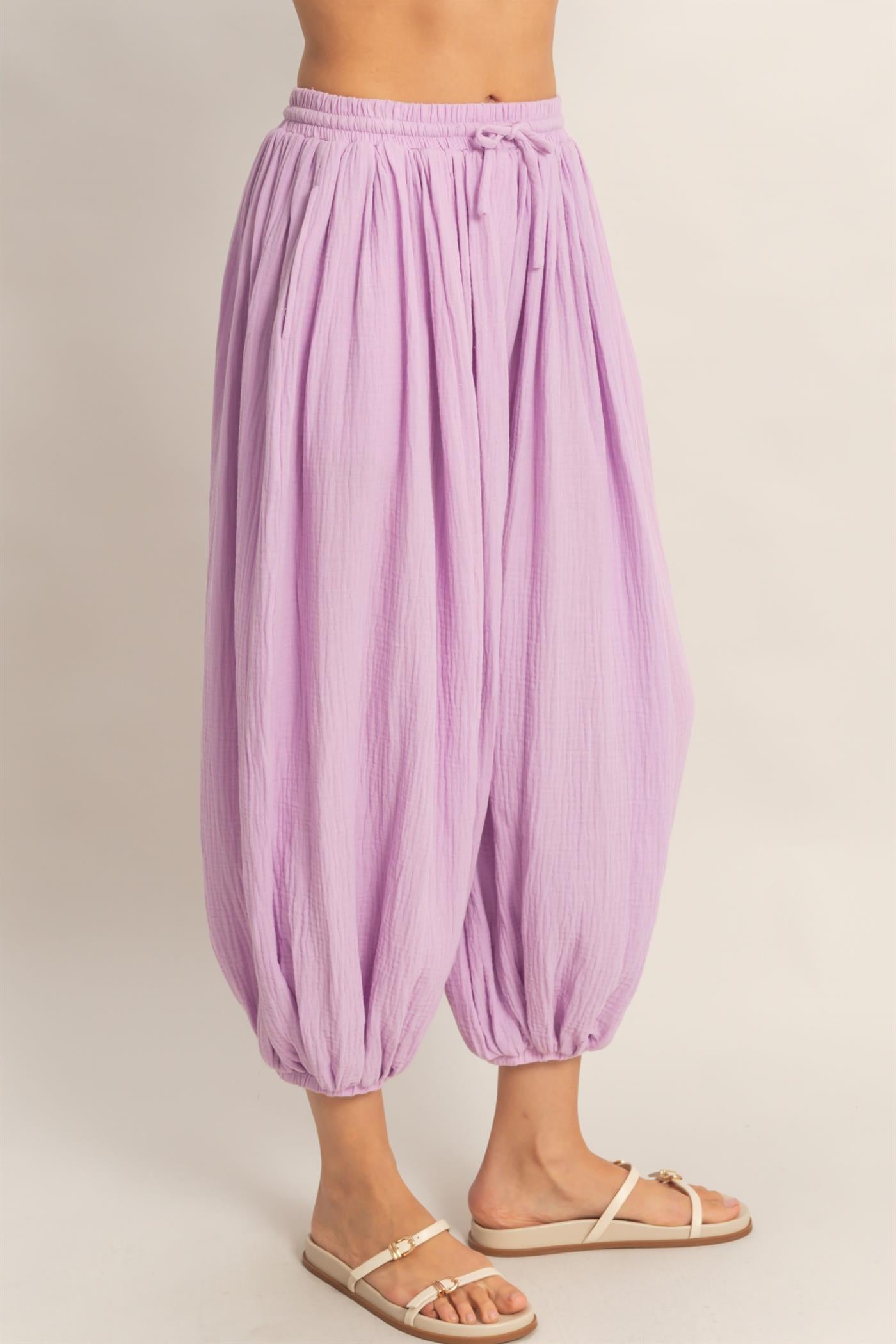 Wholesale Gauzed Elastic Waist Balloon Joggers Pants Pants HF26C320 PINK HYFVE