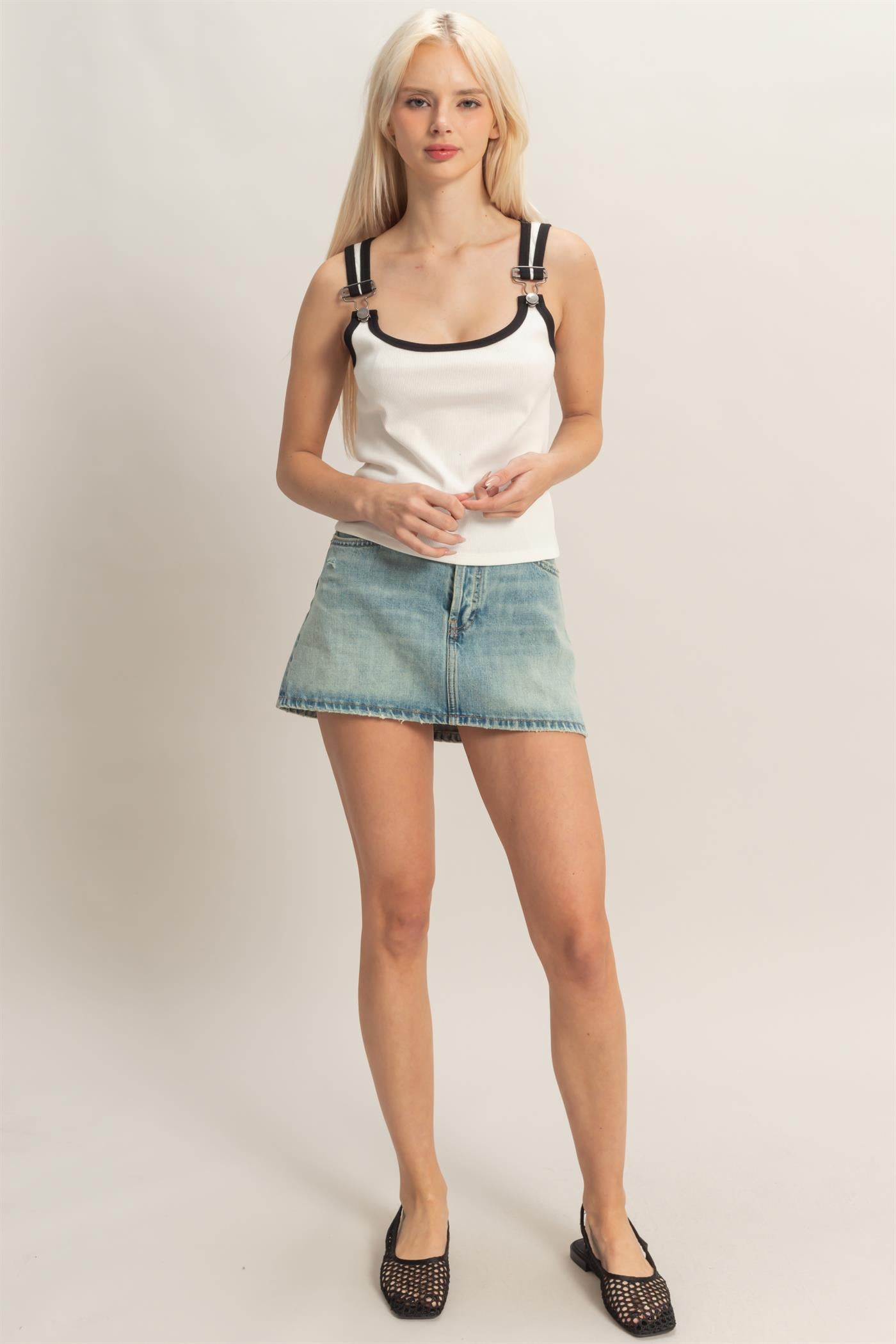 Wholesale Scoop Neck Buckle Strap Tank Top Tank Tops DZ26C345 OFF WHITE DOUBLE ZERO