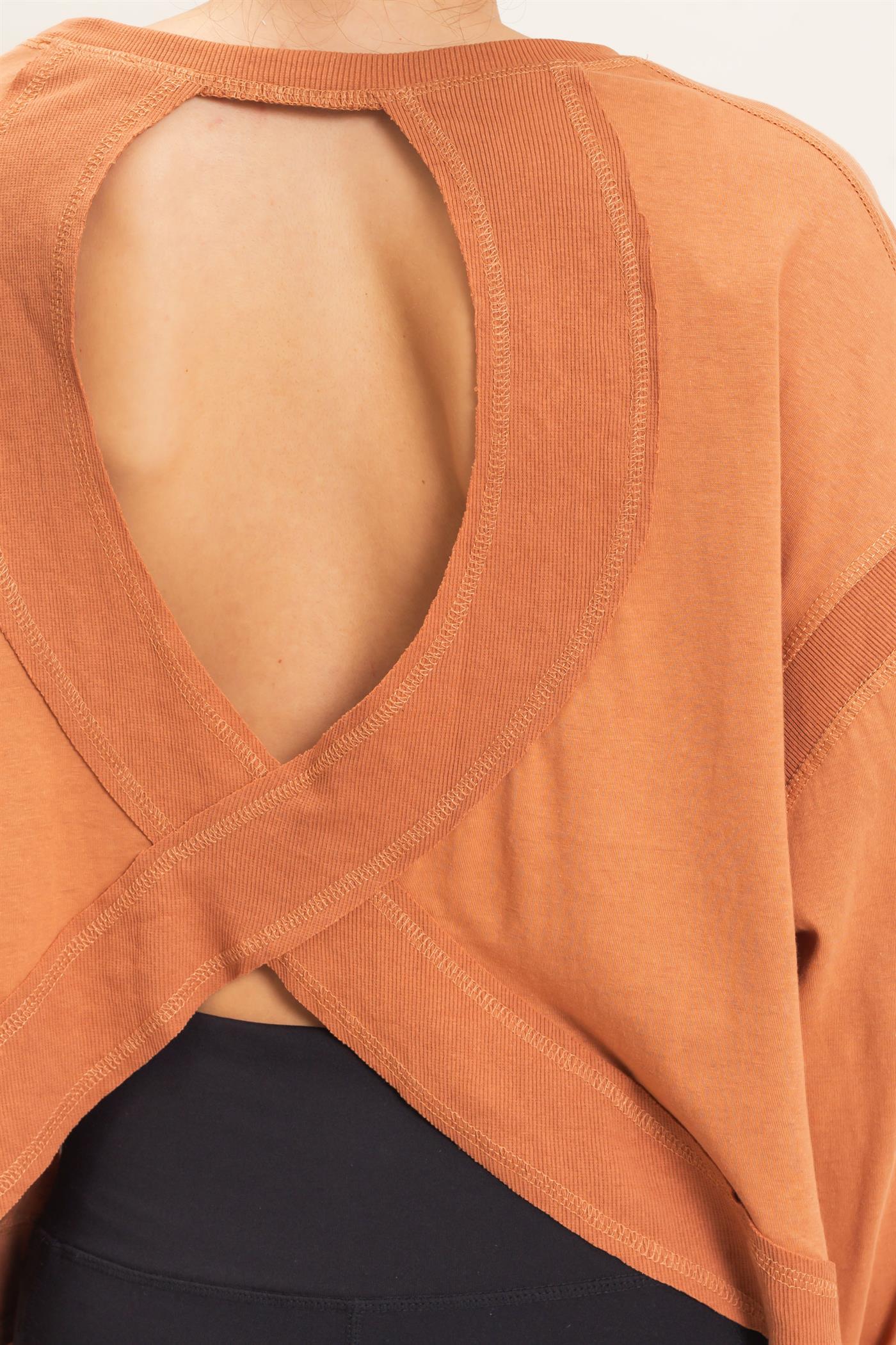 Wholesale Crew Neck Top Clothing Tops HF26C808 SIENNA BROWN HYFVE