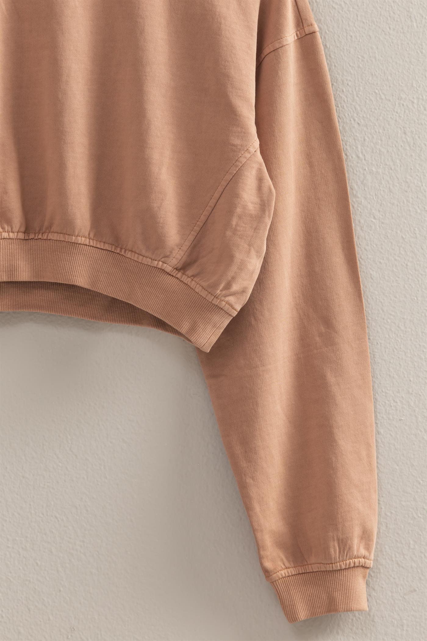 Wholesale Crew Neck Long Sleeve Crop Sweatshirt Sweatshirts DZ25A923 DARK TAUPE DOUBLE ZERO