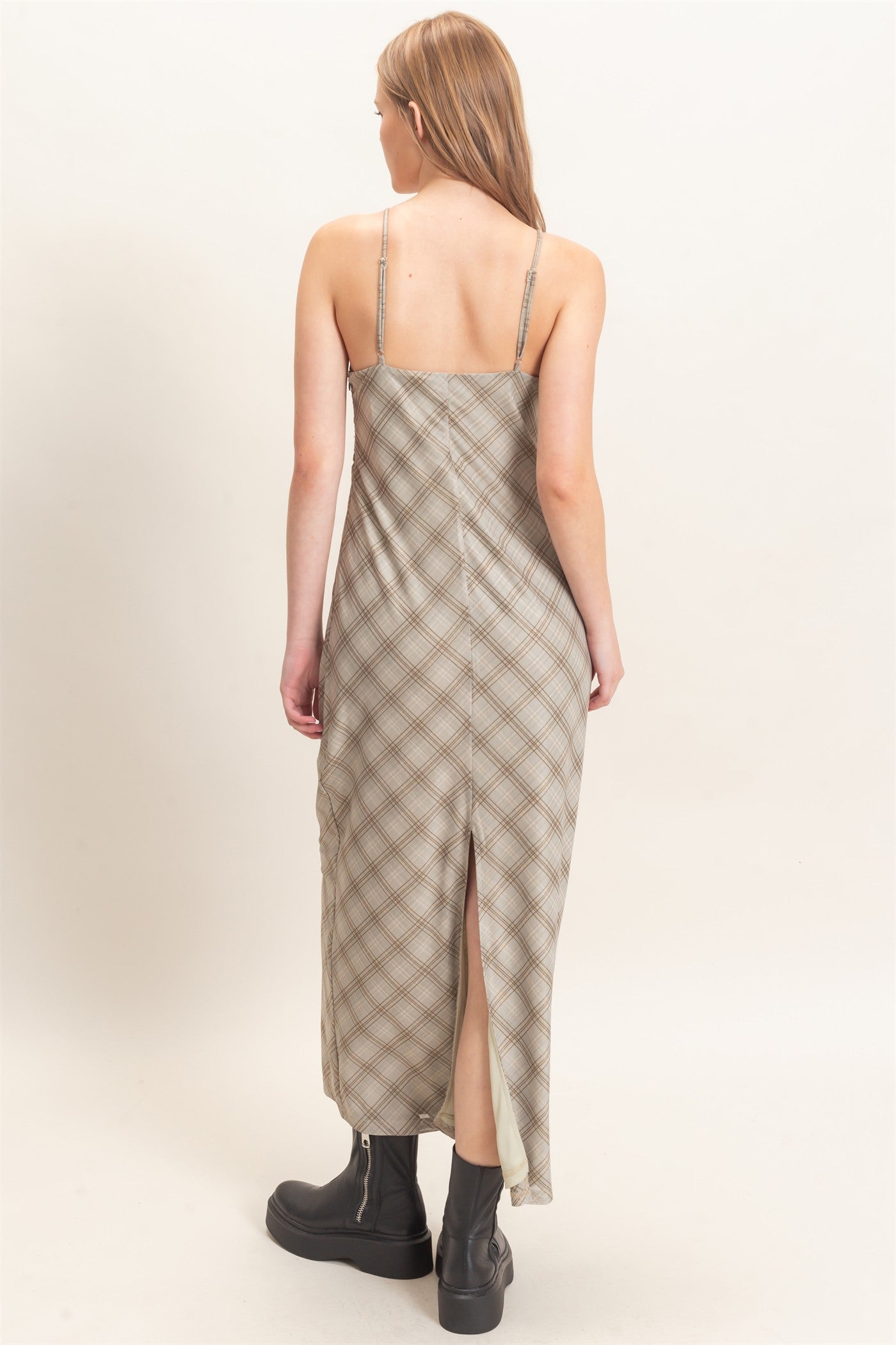 Wholesale Plaid Spaghetti Strap Midi Dress Dresses HF26E709 SAGE HYFVE