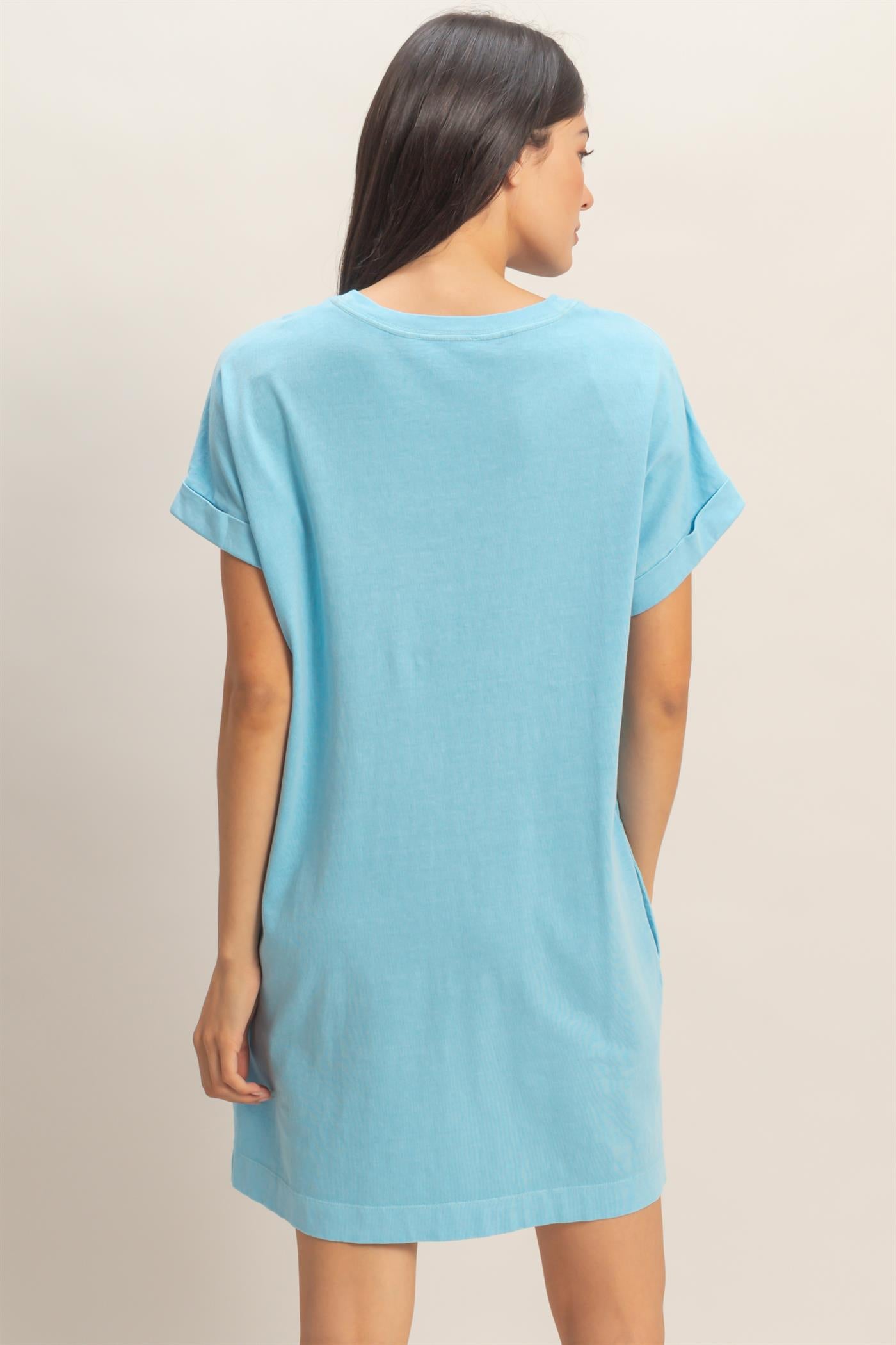 Wholesale Round Neck T-Shirt Mini Dress Dresses DZ26A029 BLUE DOUBLE ZERO