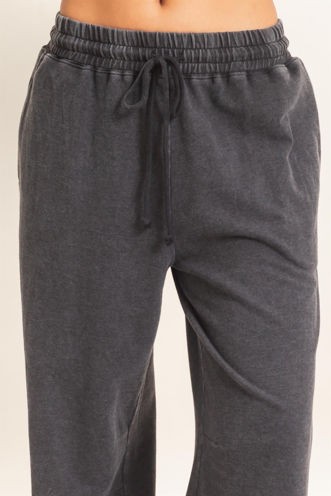 Wholesale Mineral Washed Wide Leg Pants Pants DZ26F082 BLACK DOUBLE ZERO