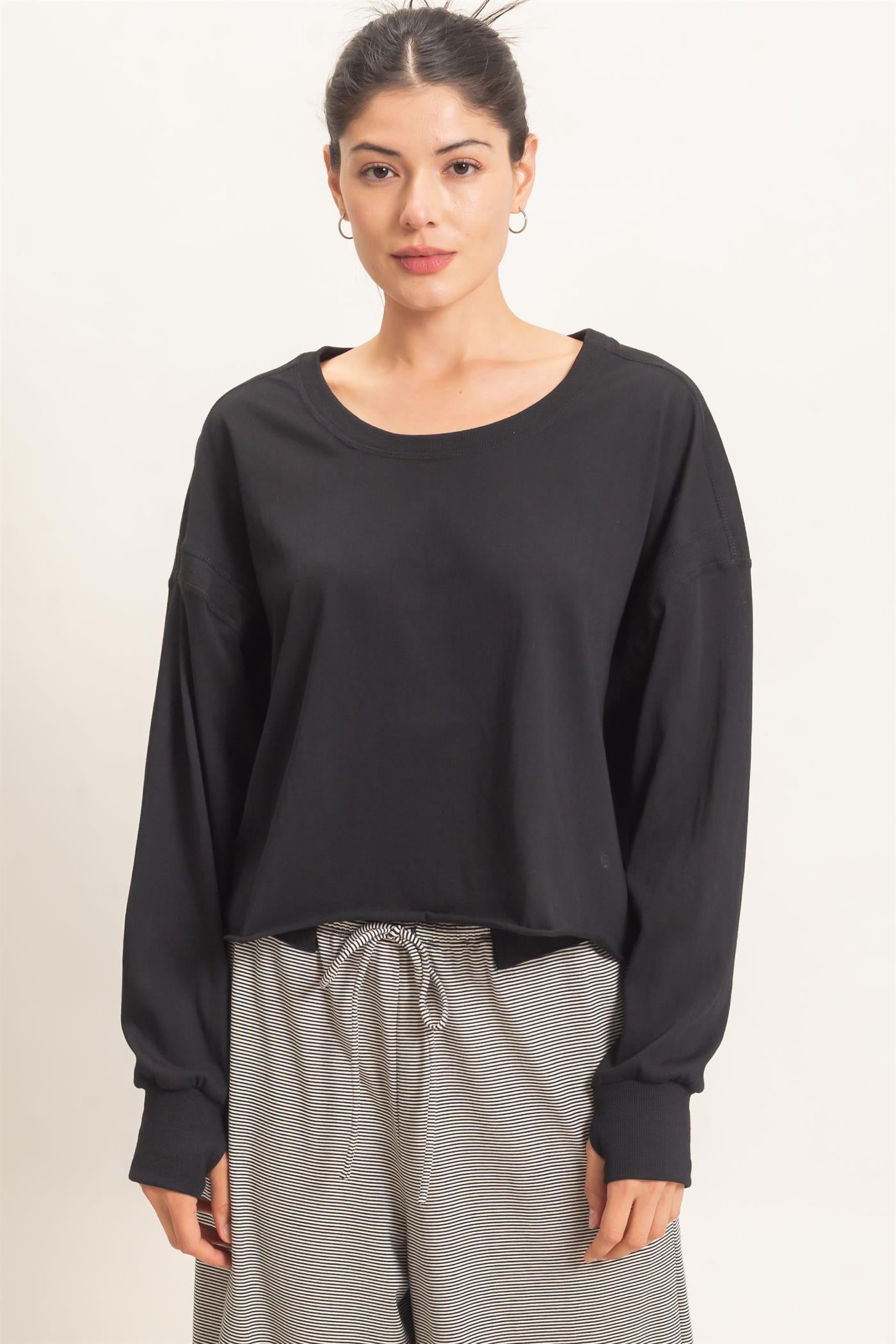 Wholesale Crew Neck Top Clothing Tops HF26C808 BLACK HYFVE