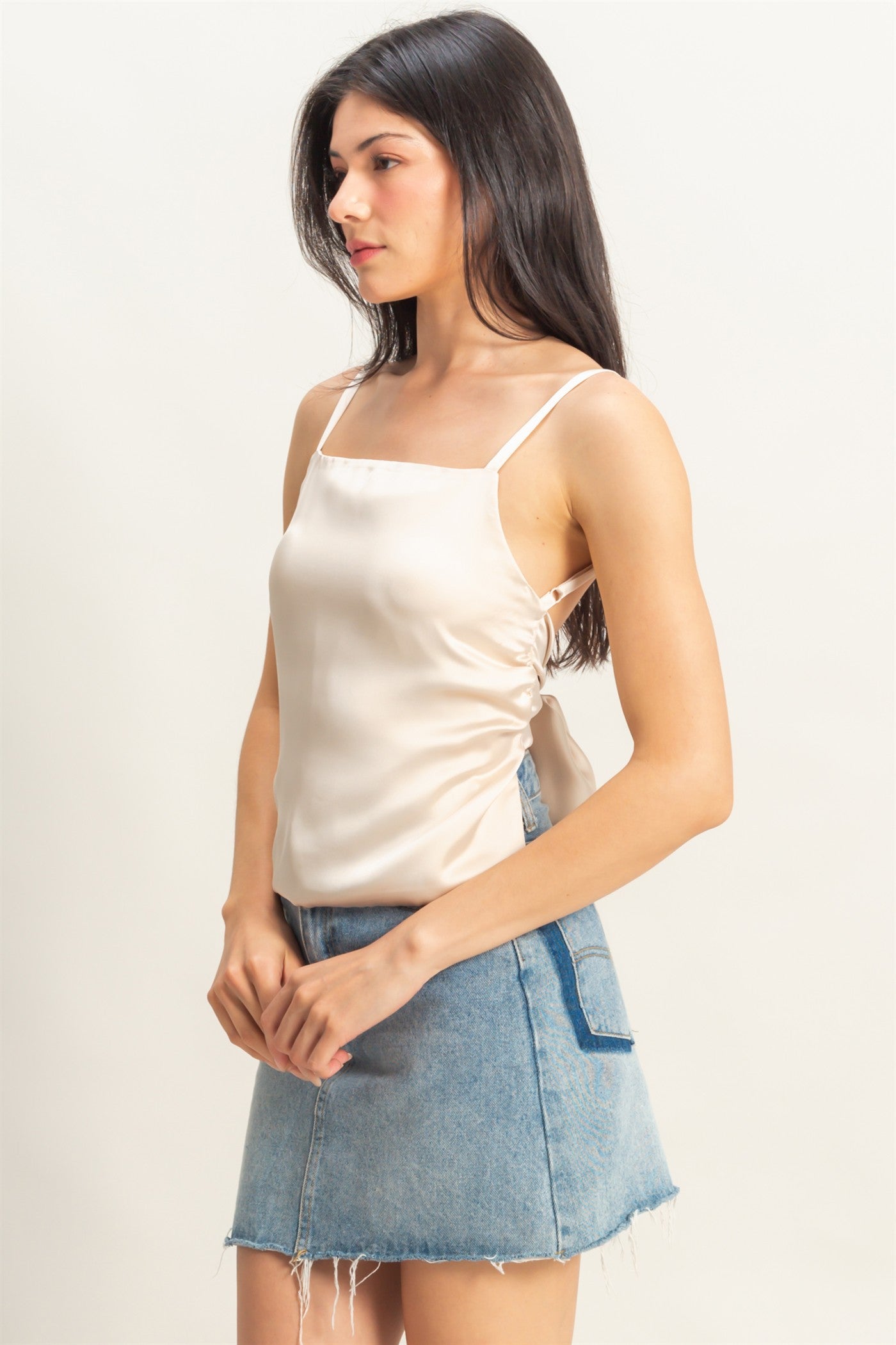 Wholesale Satin Back Tie Detail Sleeveless Top Clothing Tops DZ25C126 ALPACA DOUBLE ZERO