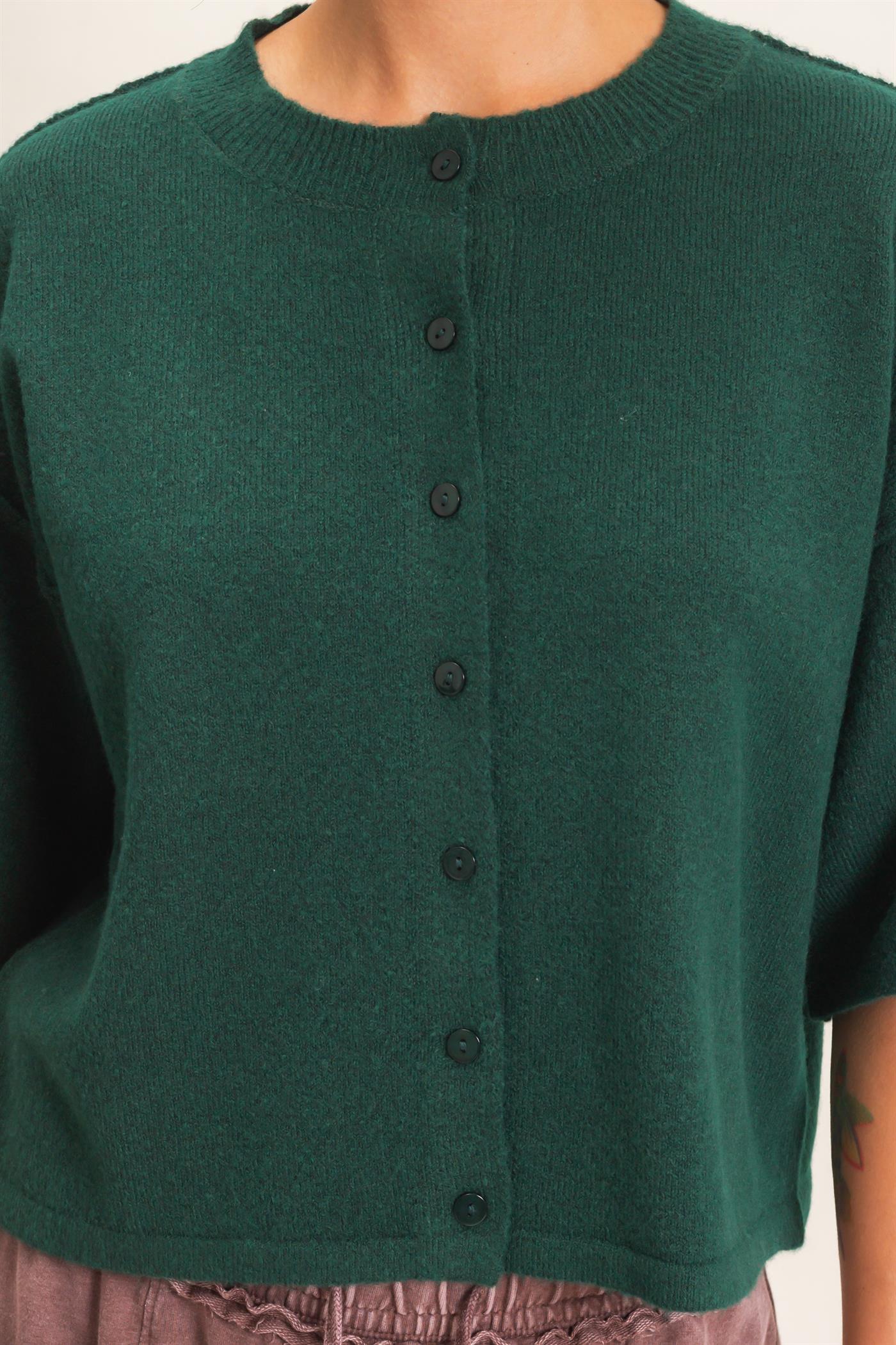 Wholesale Drop Shoulder Short Sleeve Cardigan Cardigans DZ26E238 DARK GREEN DOUBLE ZERO
