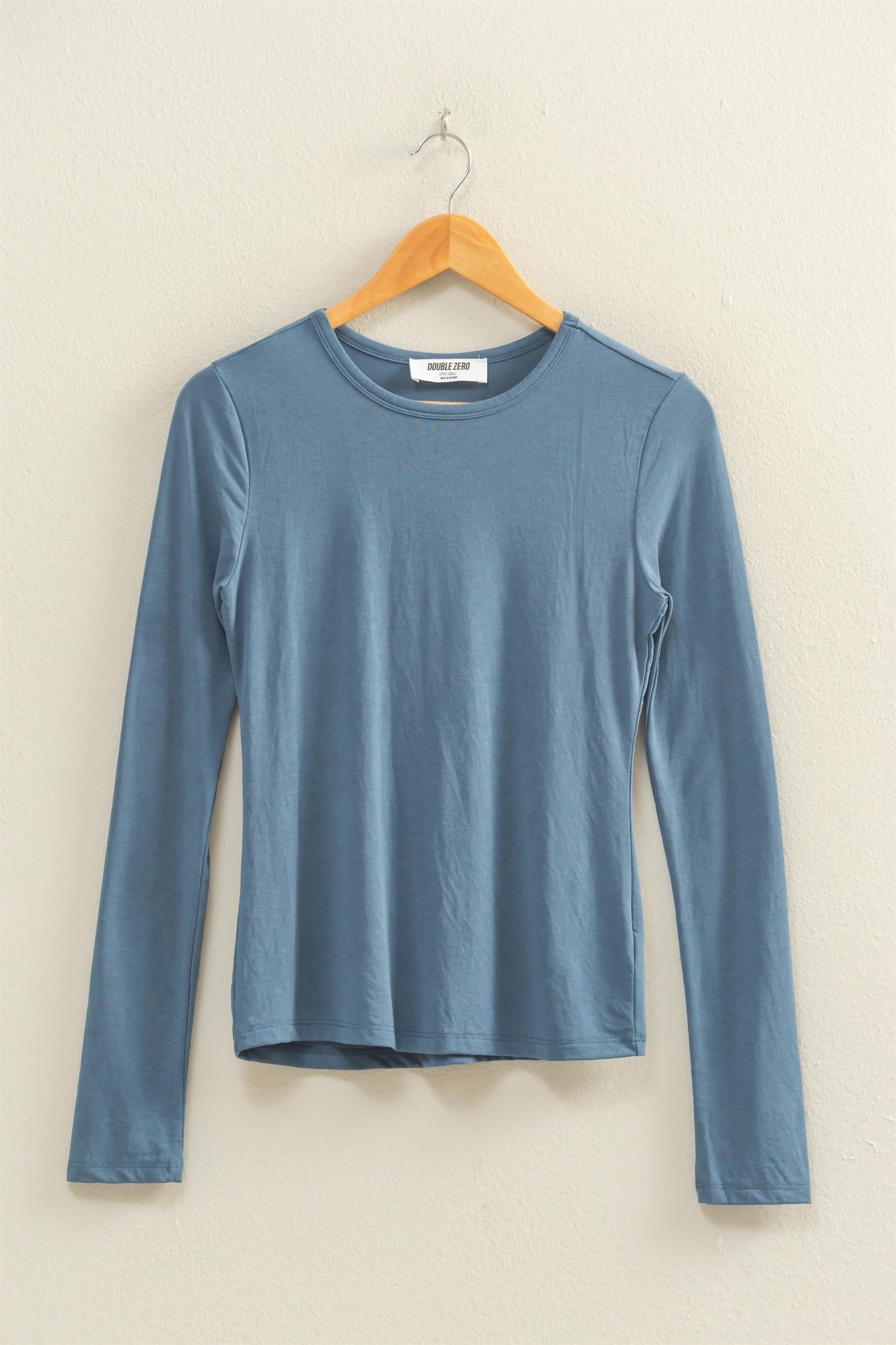 Wholesale Basic Long Sleeve Crew Neck Top Clothing Tops DZ25C950 DUSTY NAVY DOUBLE ZERO