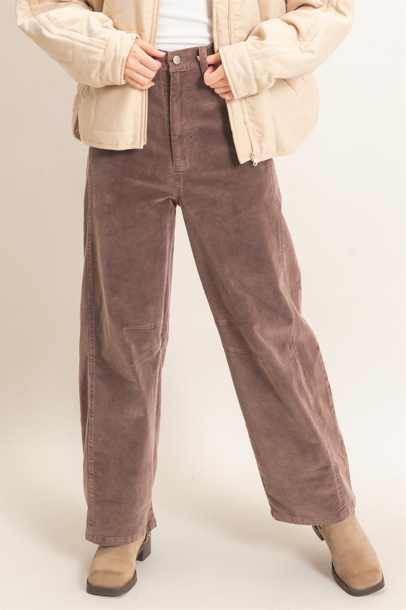 Wholesale Mineral Wash Wide-Leg Pants Pants HF26F238 BROWN HYFVE