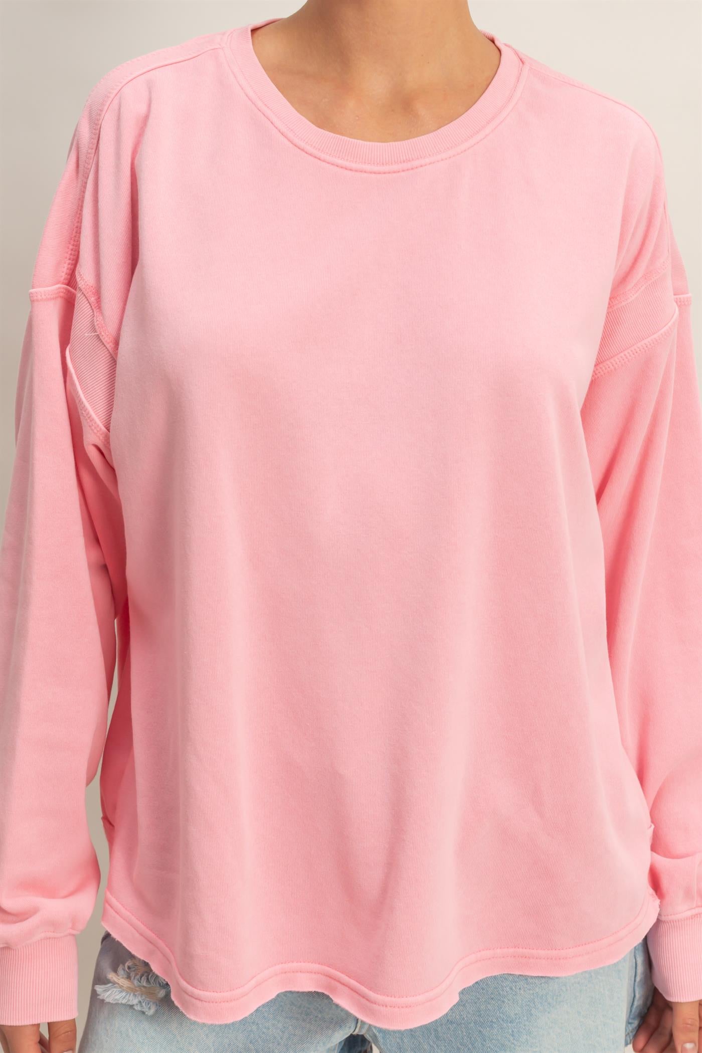 Wholesale Oversized Cross Detail Open Back Sweatshirt Clothing Tops DZ26E050 TAFFY PINK DOUBLE ZERO
