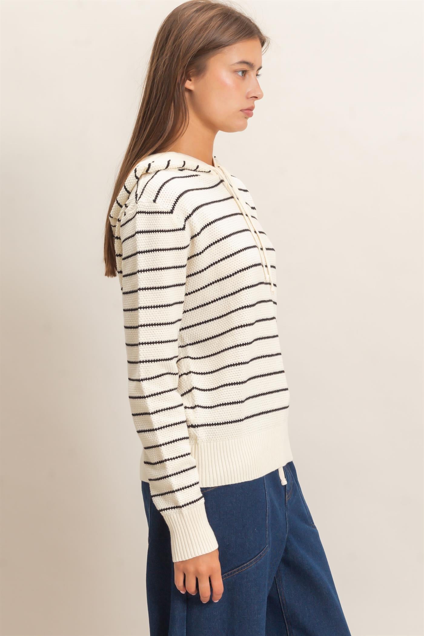 Wholesale Striped Hooded Sweater Hoodies DZ26C972 CREAM DOUBLE ZERO