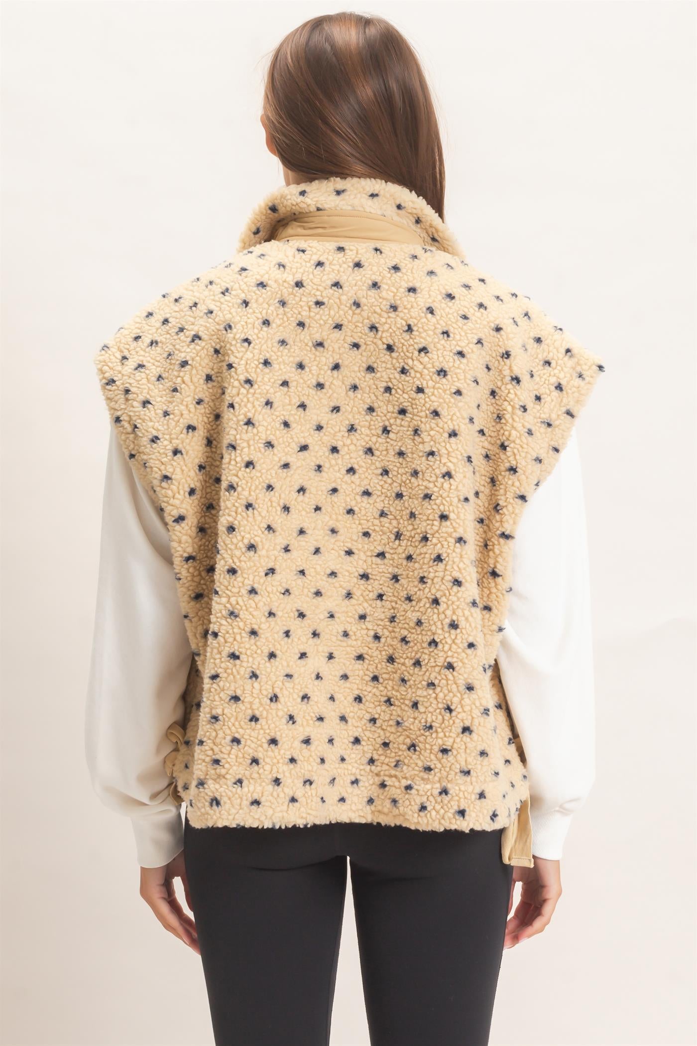 Wholesale Polka Dot Sherpa Vest Outerwear DZ26F260 NAVY DOUBLE ZERO