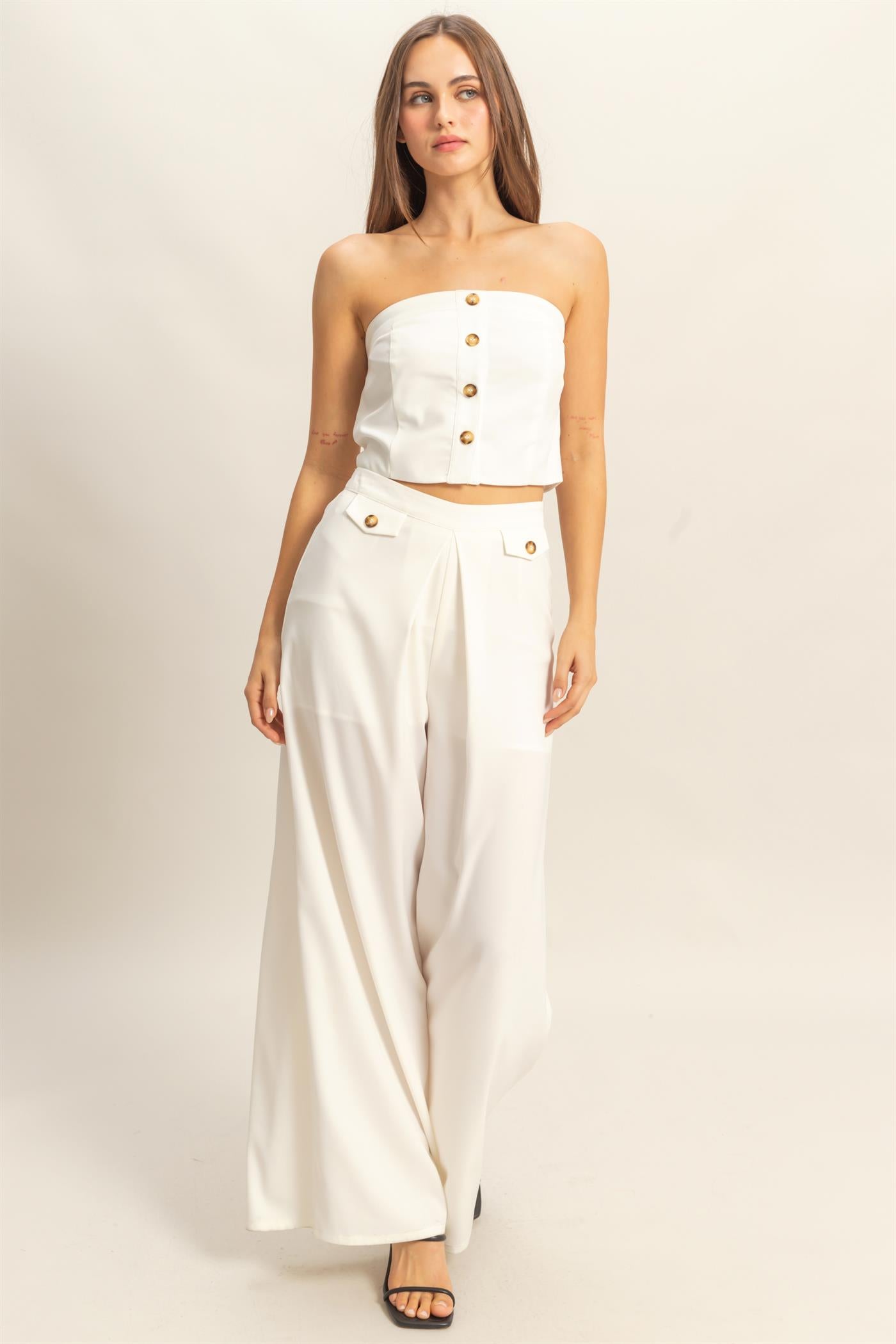 Wholesale Strapless Buttoned Top And Pants Set Clothing HF25E017-SET OFF WHITE HYFVE