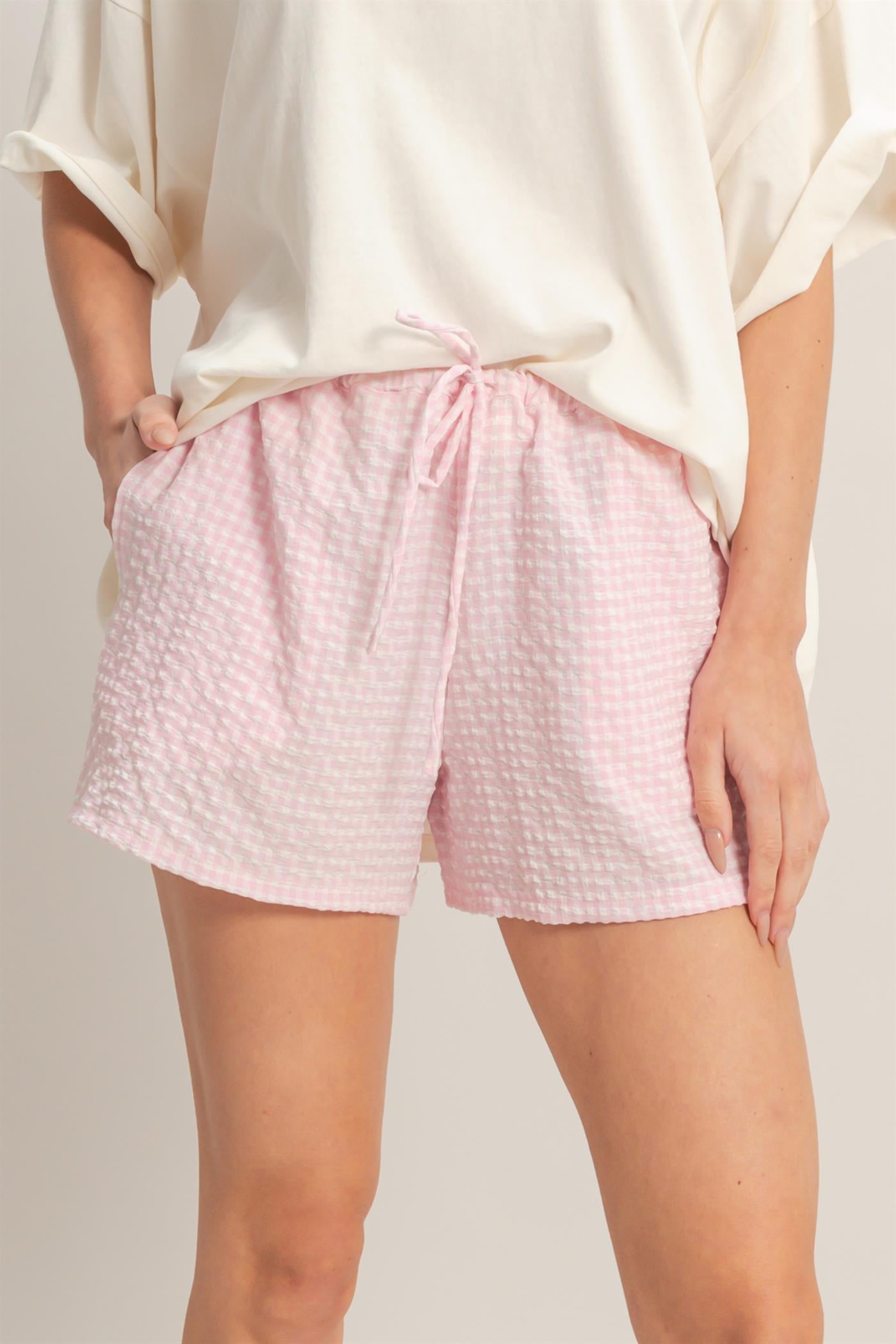 Wholesale Gingham Relaxed Fit Shorts Shorts DZ26A929 PINK DOUBLE ZERO