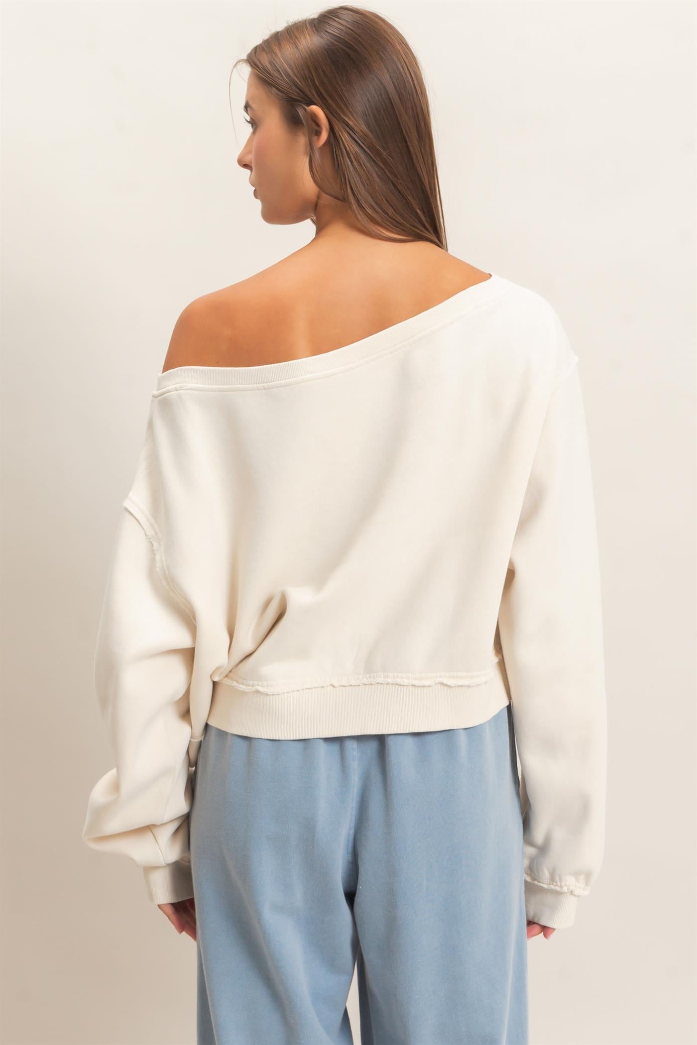 Wholesale Raw Edge Acid Wash Off The Shoulder Sweatshirt Sweatshirts DZ26F013 ALPACA DOUBLE ZERO