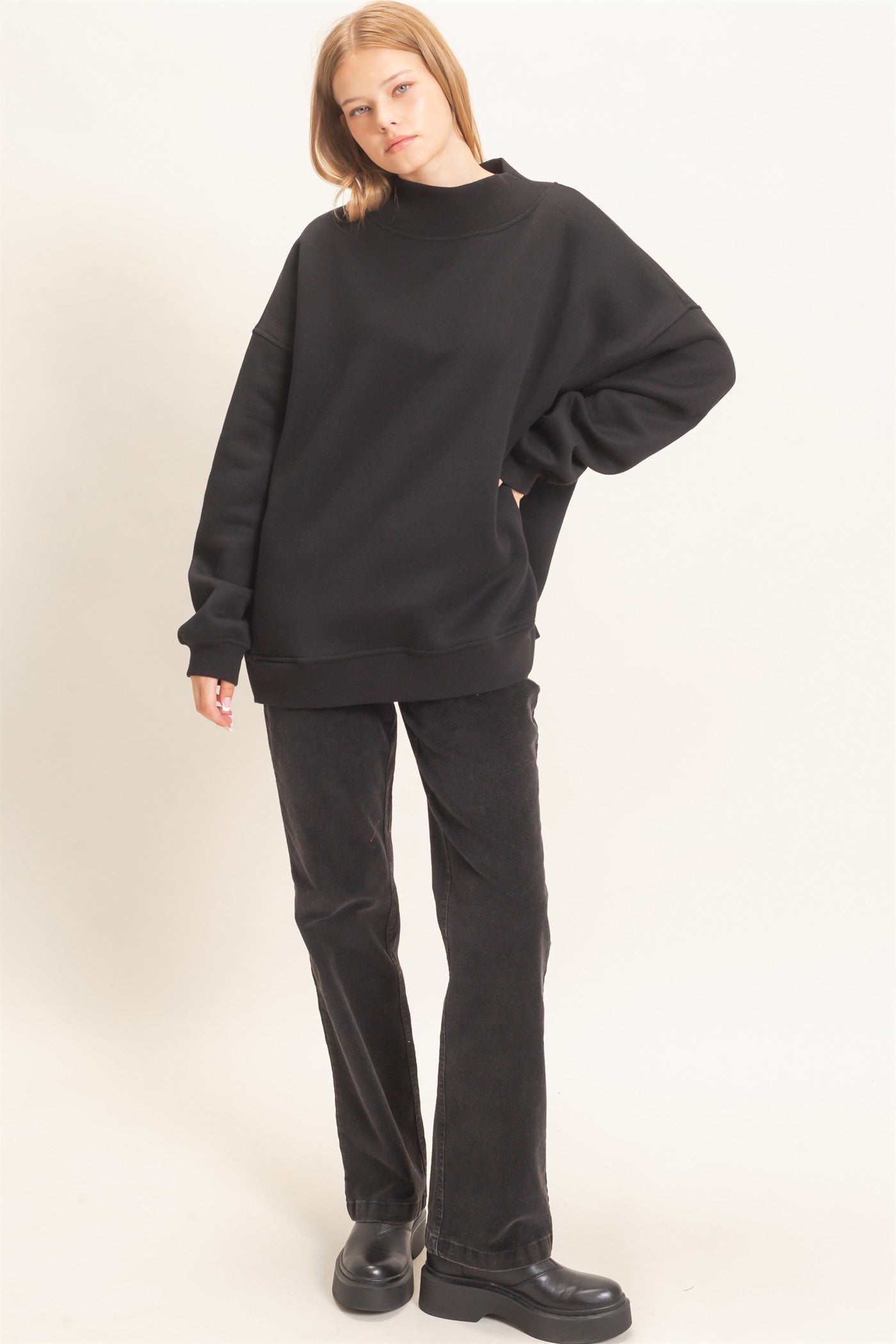 Wholesale Enzyme Washed Mock Neck Sweatshirt Sweatshirts HF26E222 BLACK HYFVE