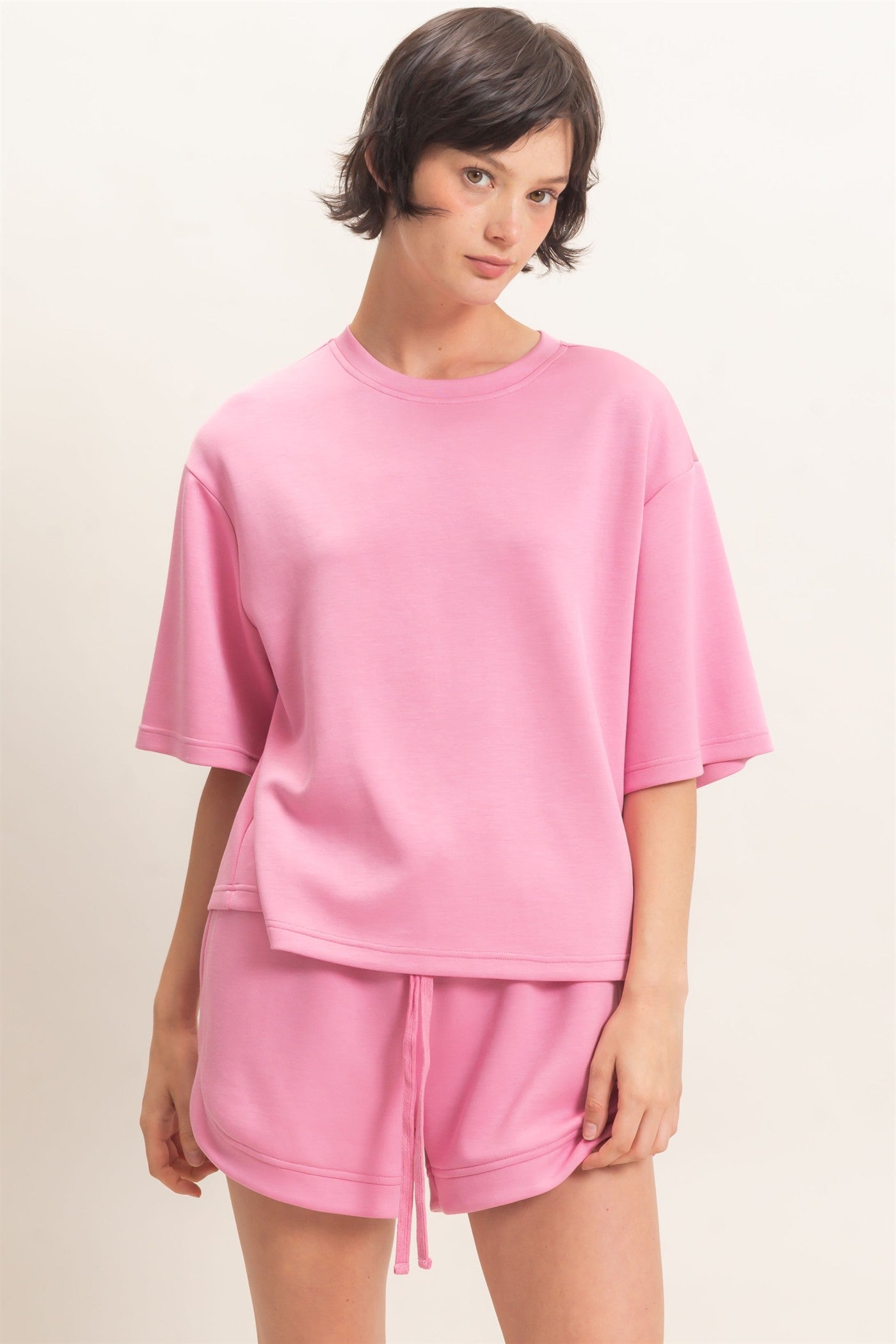 Wholesale Loose Fit Crew Neck Short Sleeve Top Clothing Tops DZ26C965 PINK DOUBLE ZERO