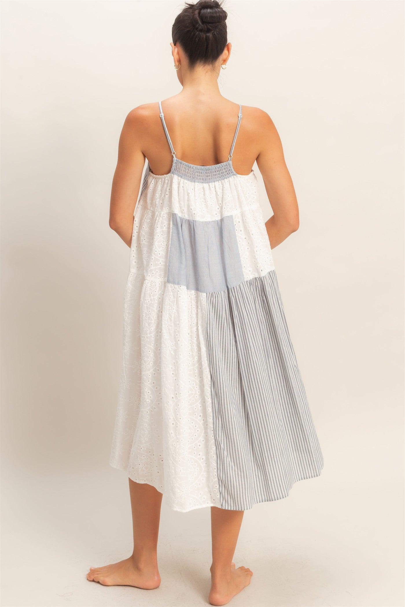 Wholesale Strappy Patchwork Midi Dress Dresses HF26C523 BLUE COMBO HYFVE