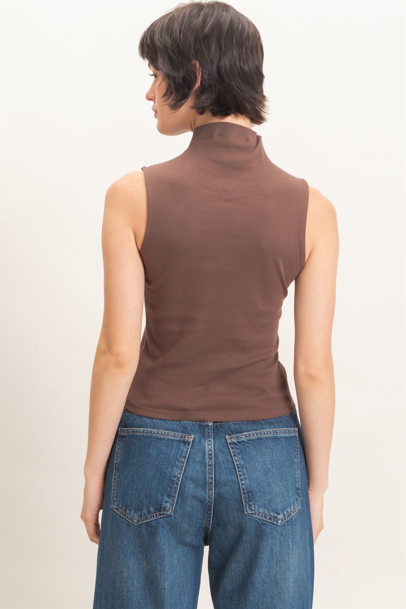 Wholesale Sleeveless Mock Neck Top Clothing Tops DZ26E397 DARK BROWN DOUBLE ZERO