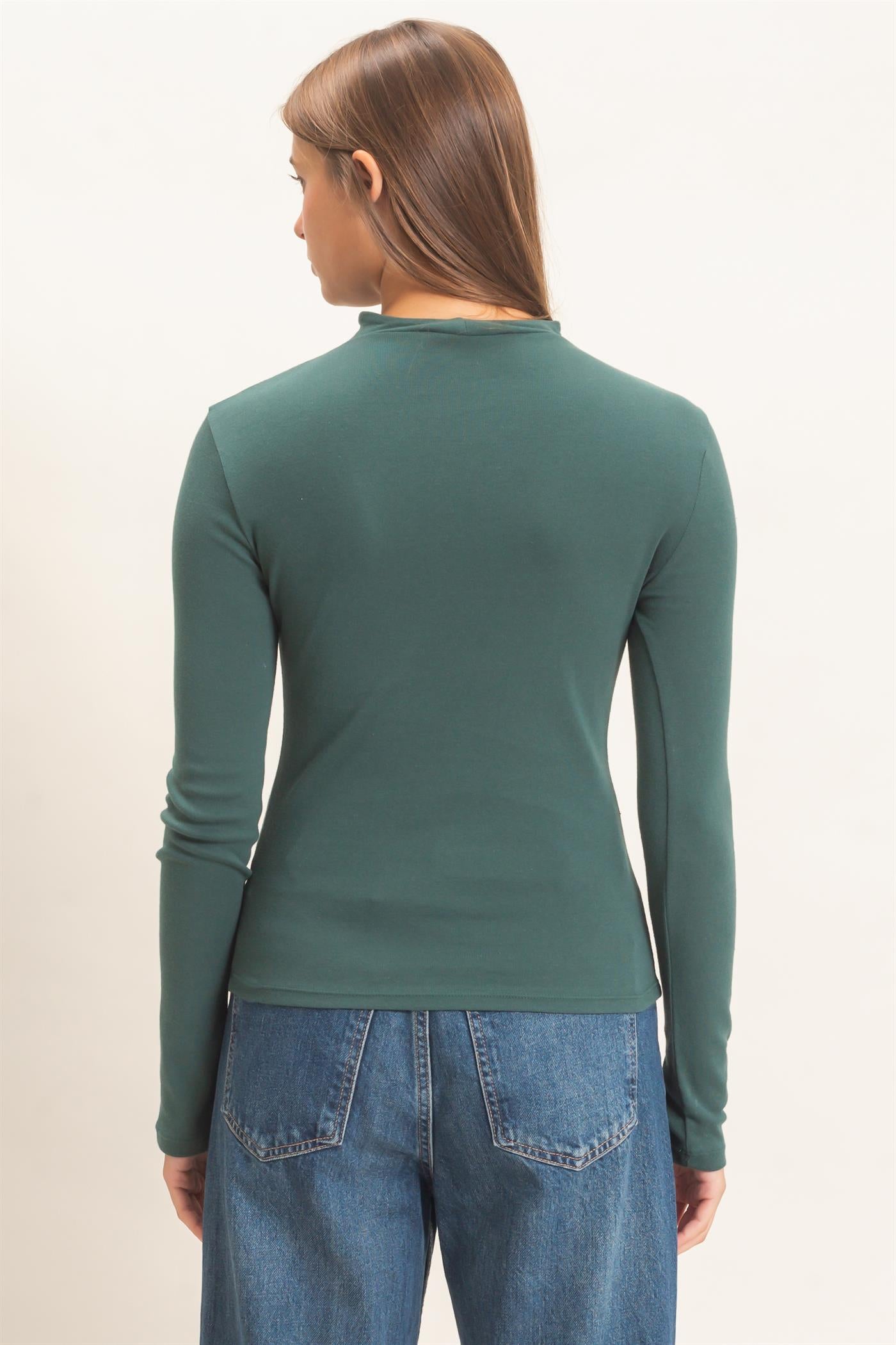 Wholesale Mock Neck Long Sleeve Top Clothing Tops DZ26F281 DARK GREEN DOUBLE ZERO